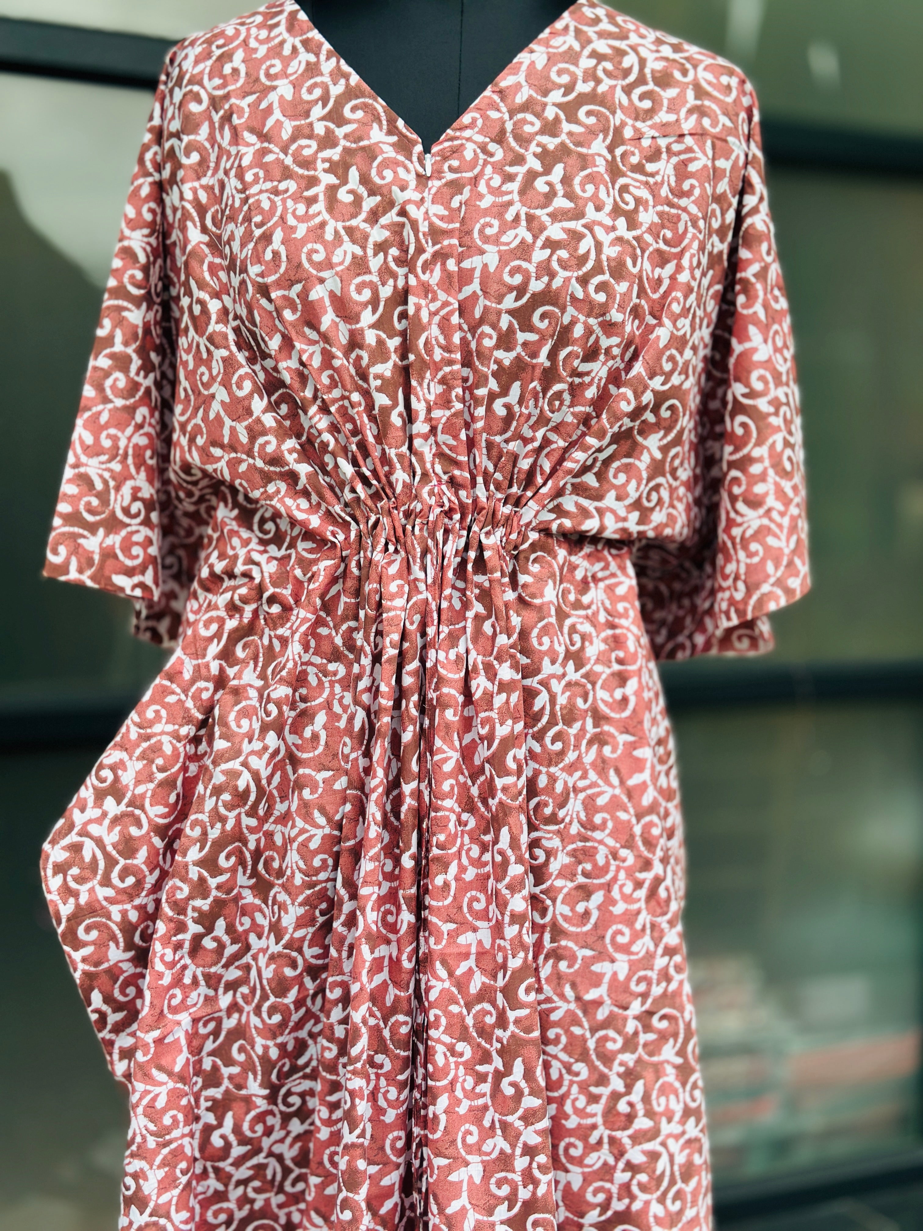 Premium floral kaftan in jaipur cotton fabric with centre zip