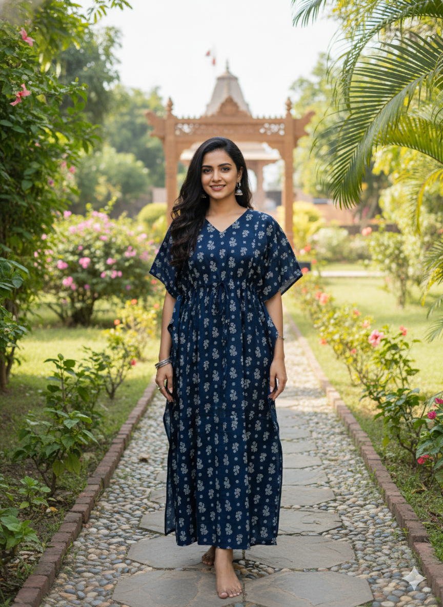 Floral feeding kaftans-navyblue