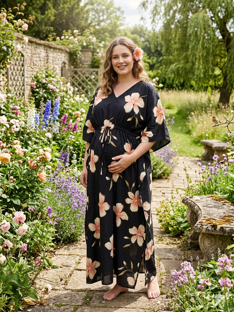 Premium floral plus size kaftan in pure soft cambric cotton fabric with centre zip &length 57” (free size L-5xl)