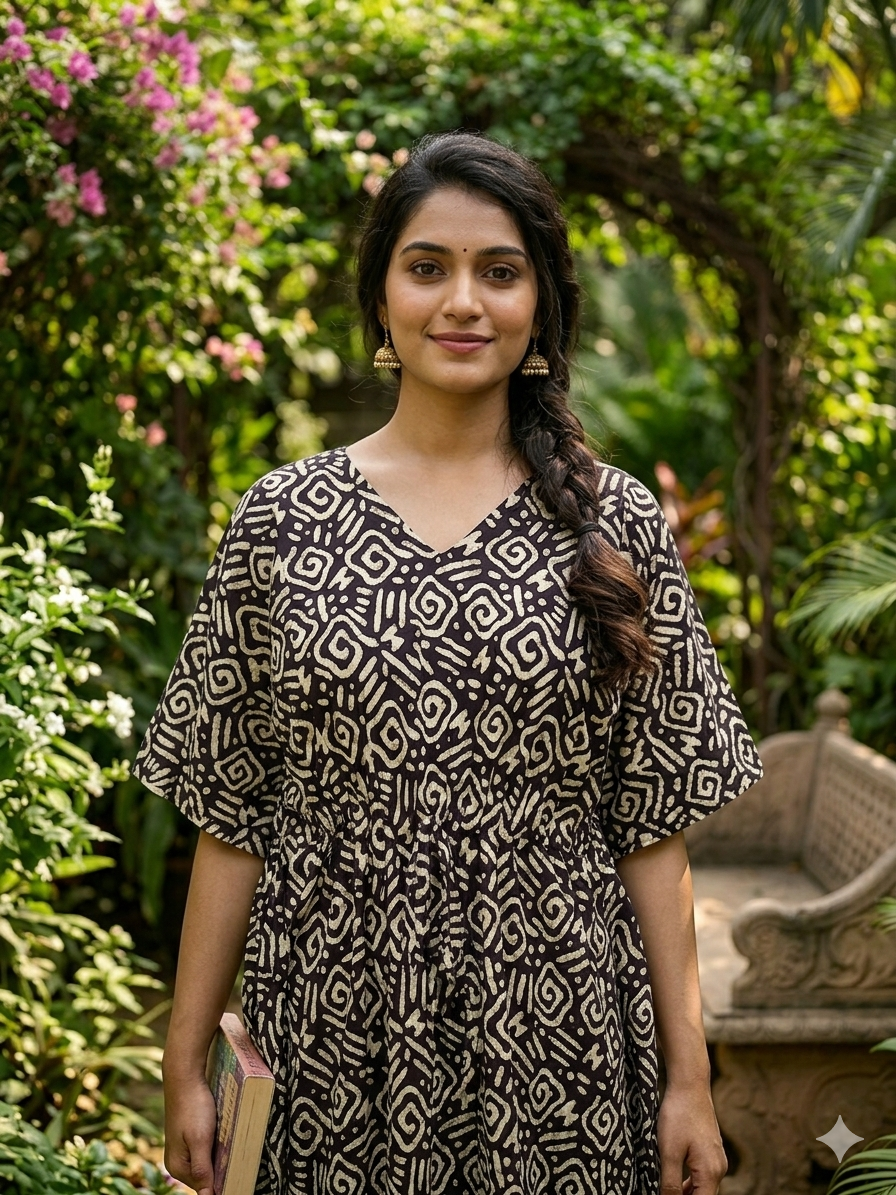 Batik feeding kaftan-coffee
