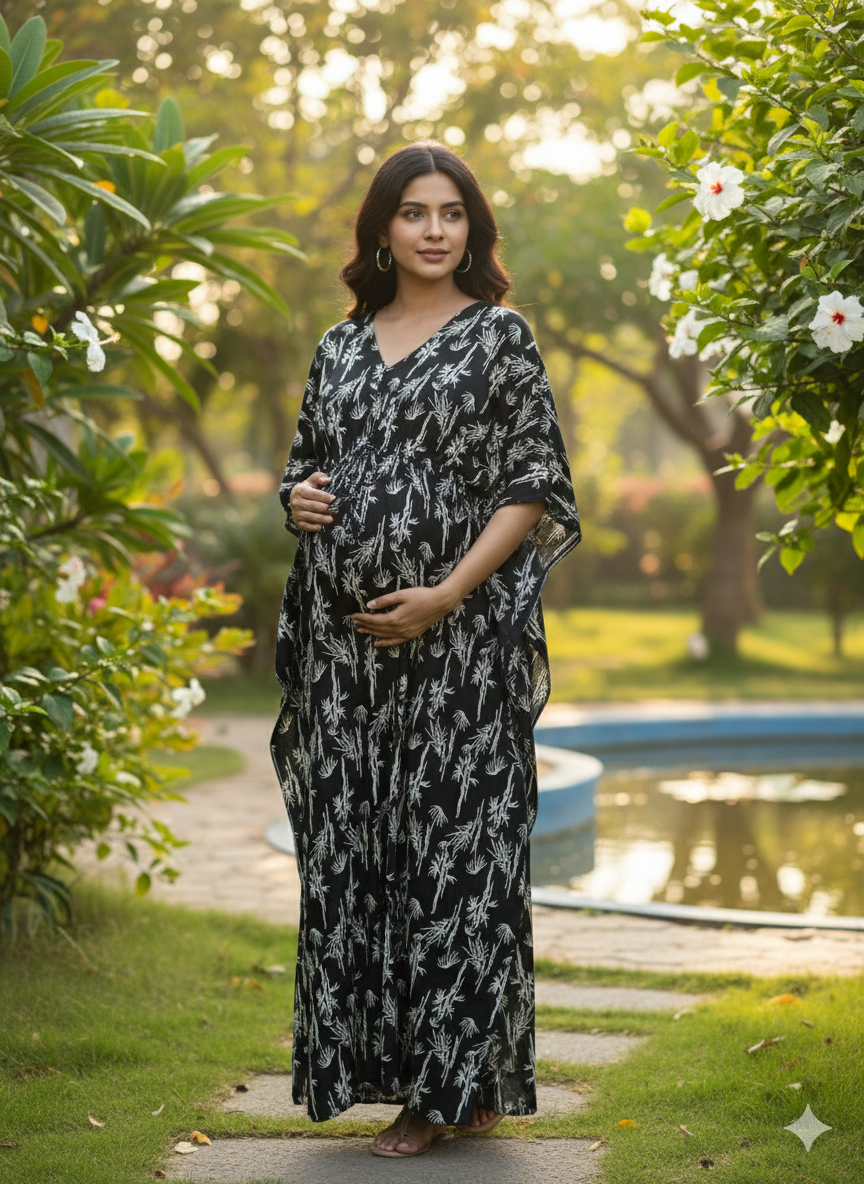 Premium floral kaftan in pure soft cotton fabric with centre zip &length 57” (free size L-5xl)