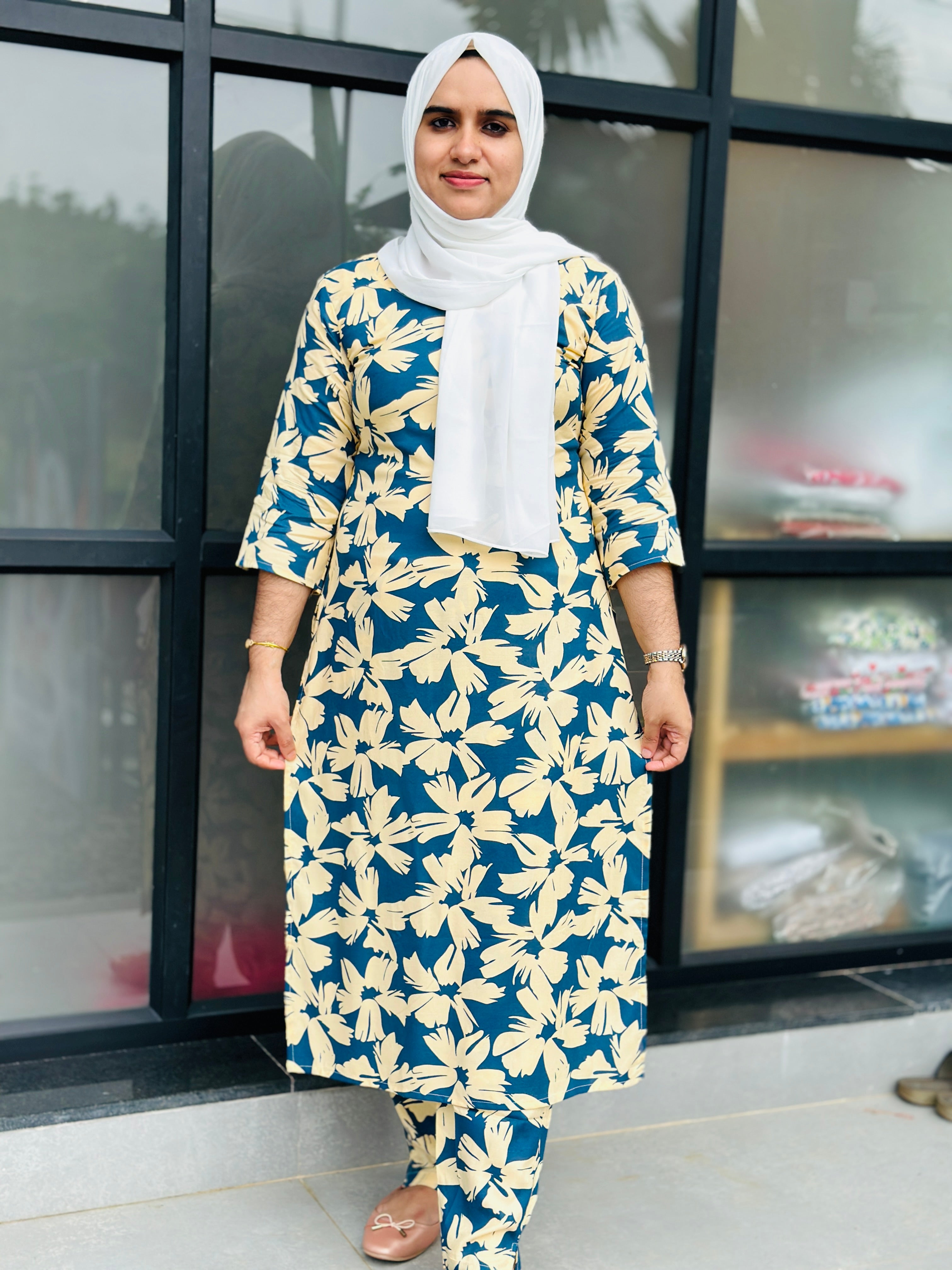 RAYON COORDSET SIDE SLITTED -blue