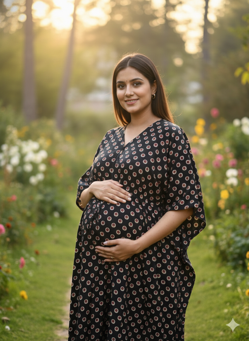 Premium floral kaftan in pure soft cotton fabric with centre zip &length 57” (free size L-5xl)