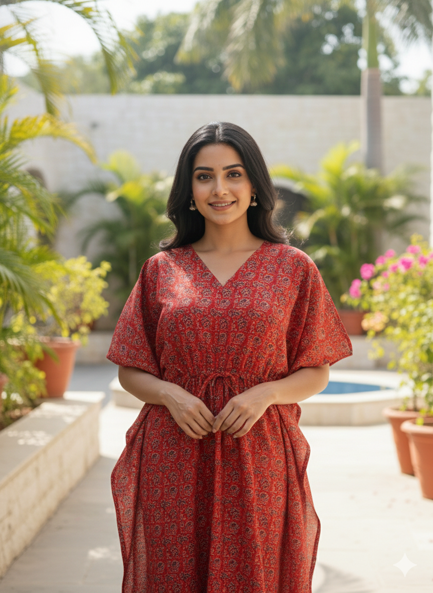 Kalankari Ajrak floral feeding kaftans