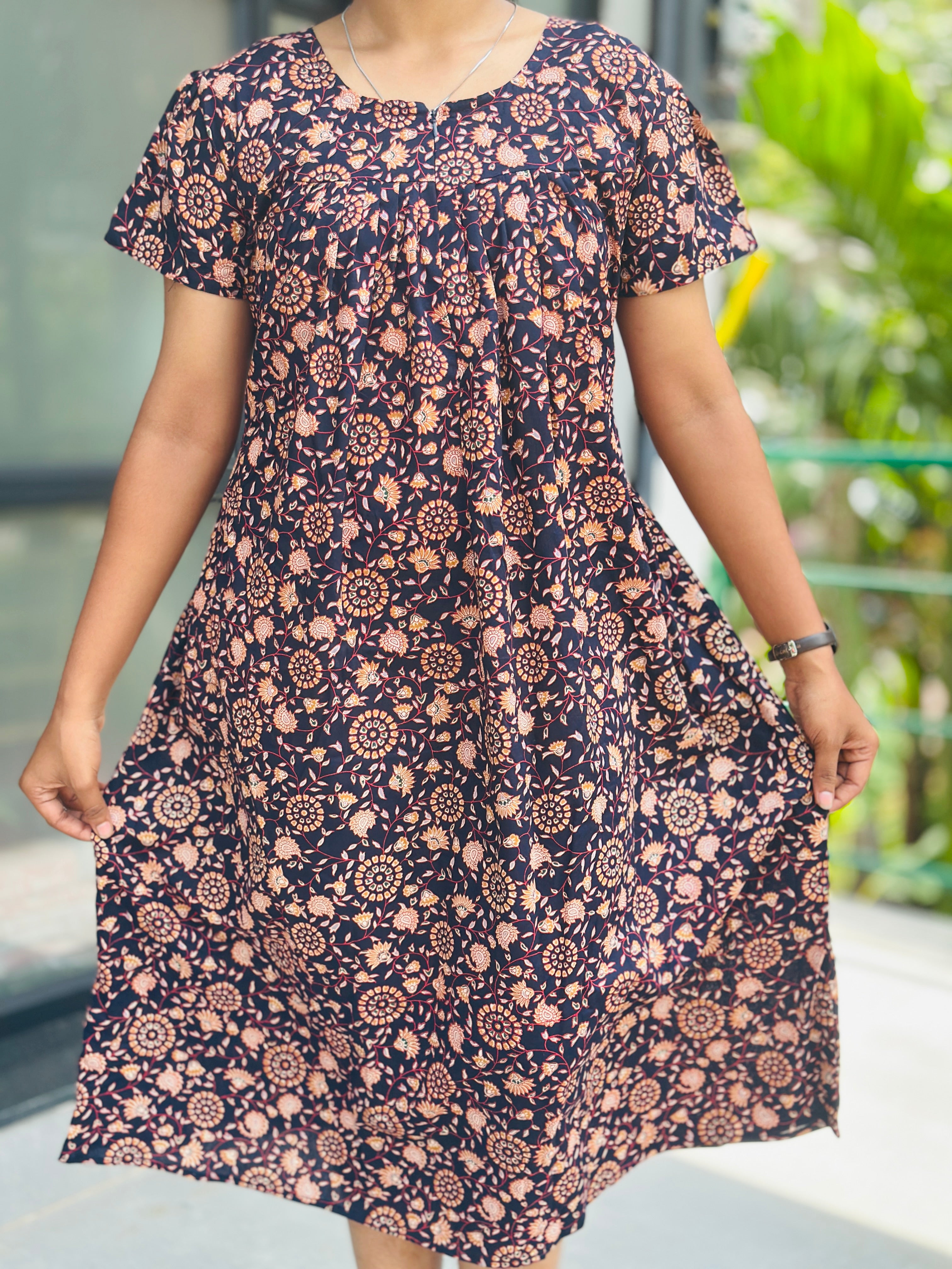Pleated A- line nightfrock with centre zip