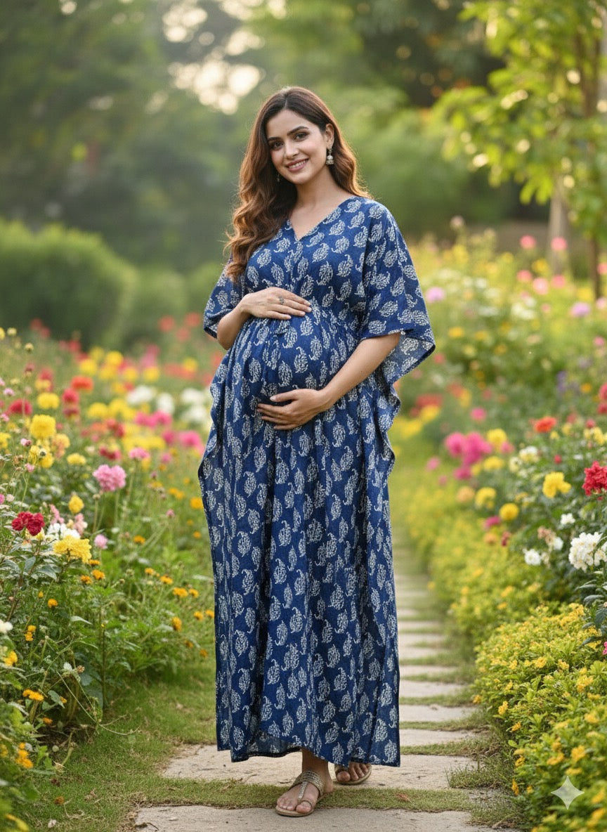 Premium floral kaftan in pure soft cotton fabric with centre zip &length 57”