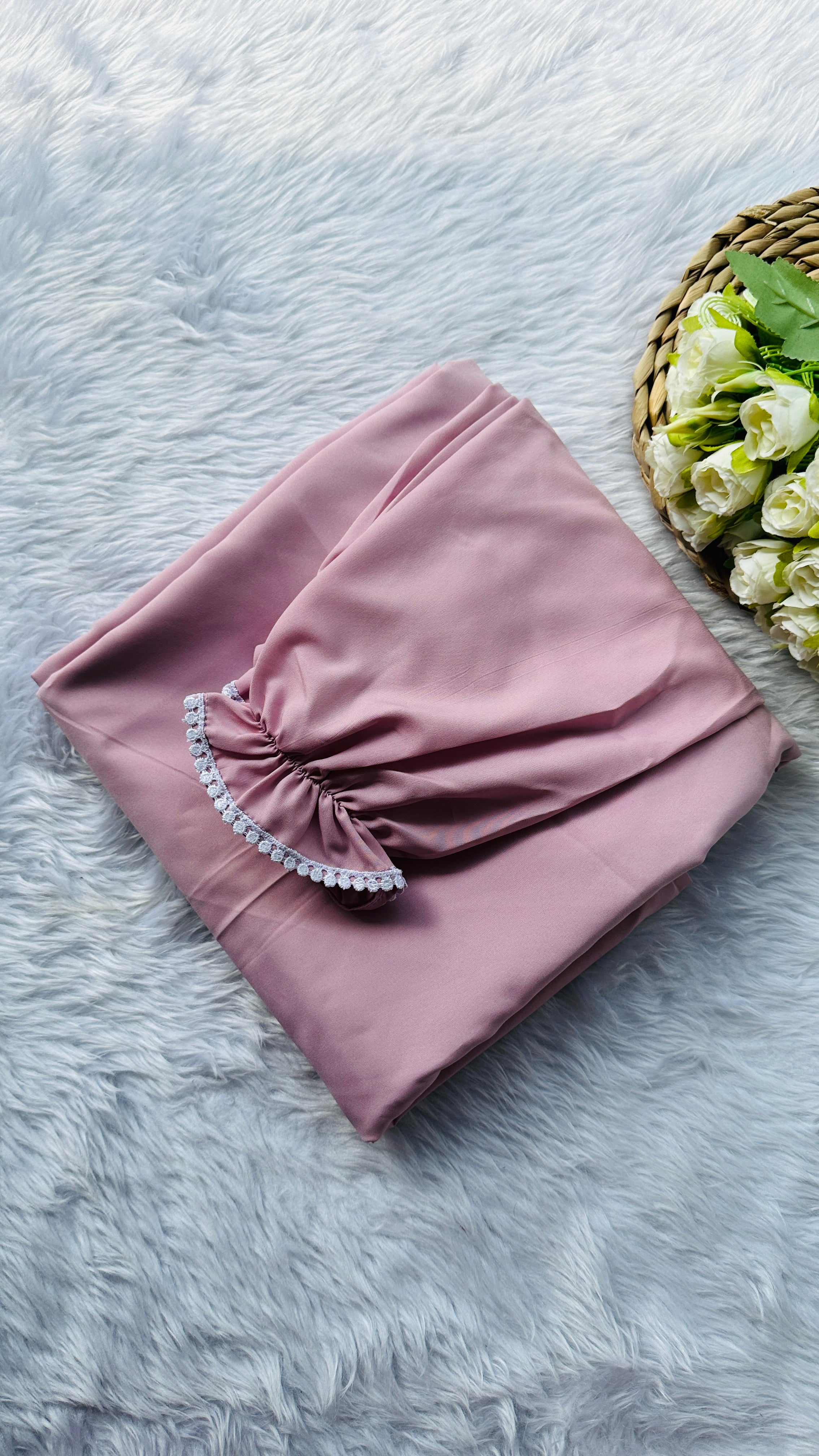 Light Onion pink premium crepe prayer dress with small lace
