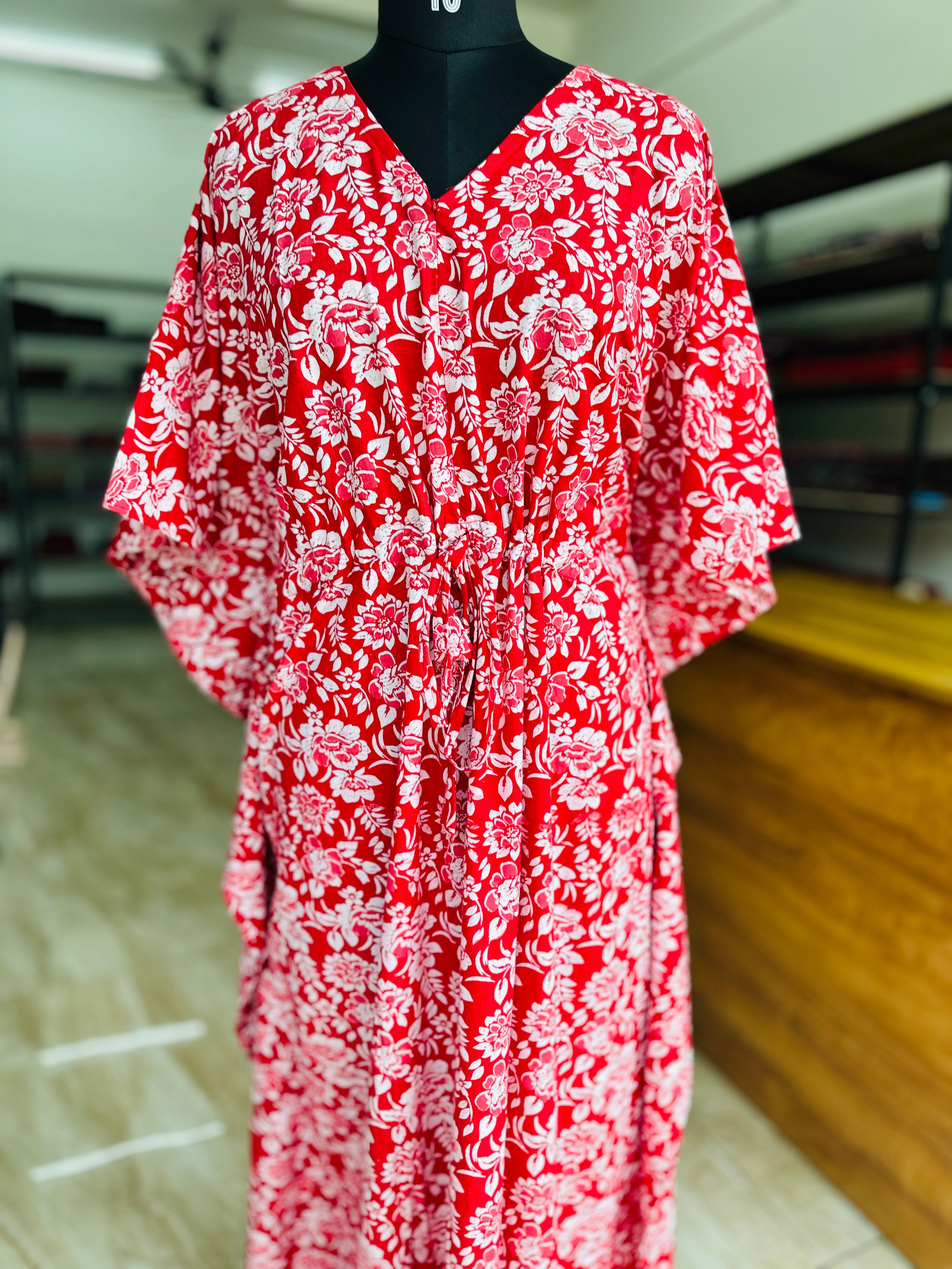 Premium floral kaftan in jaipur cotton fabric with centre zip