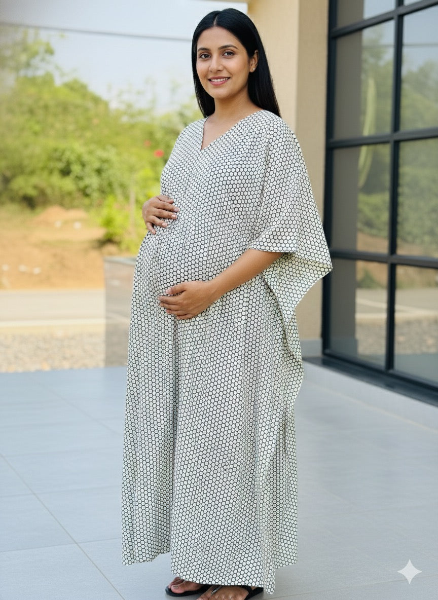 Premium floral kaftan in pure soft cotton fabric with centre zip &length 57”