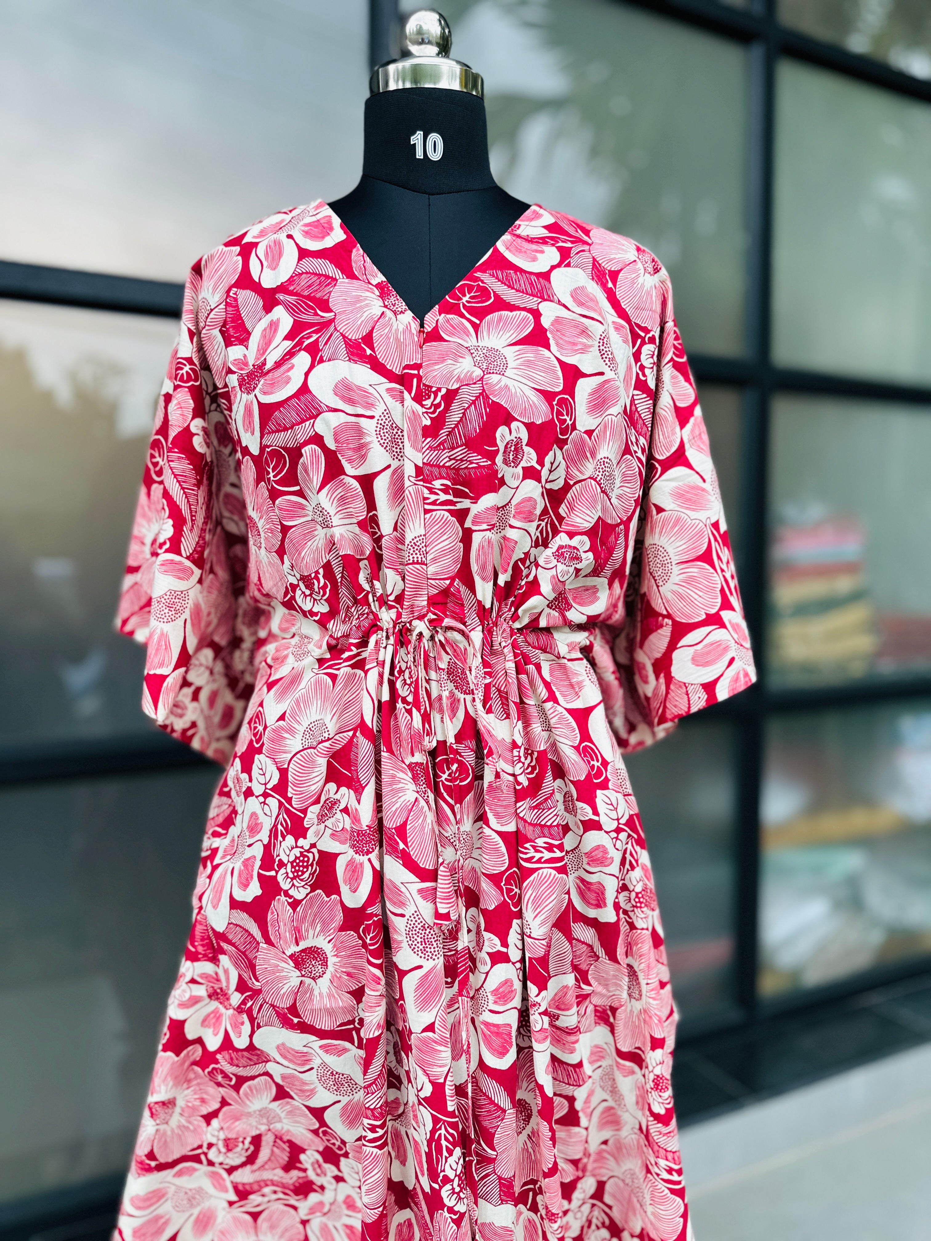 Premium floral kaftan in jaipur cotton fabric with centre zip