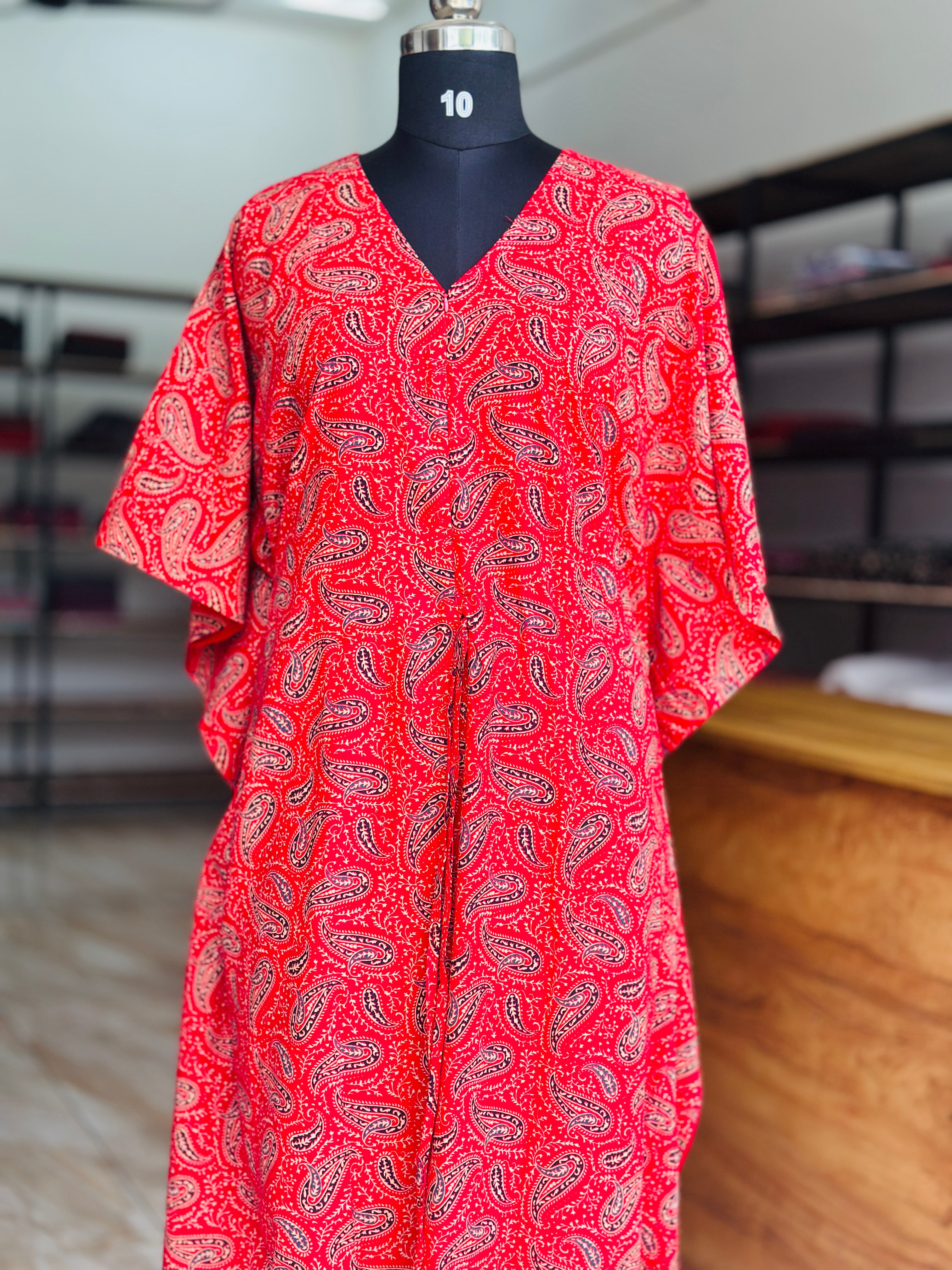 Premium ajrak print kaftan in jaipur cotton fabric with centre zip