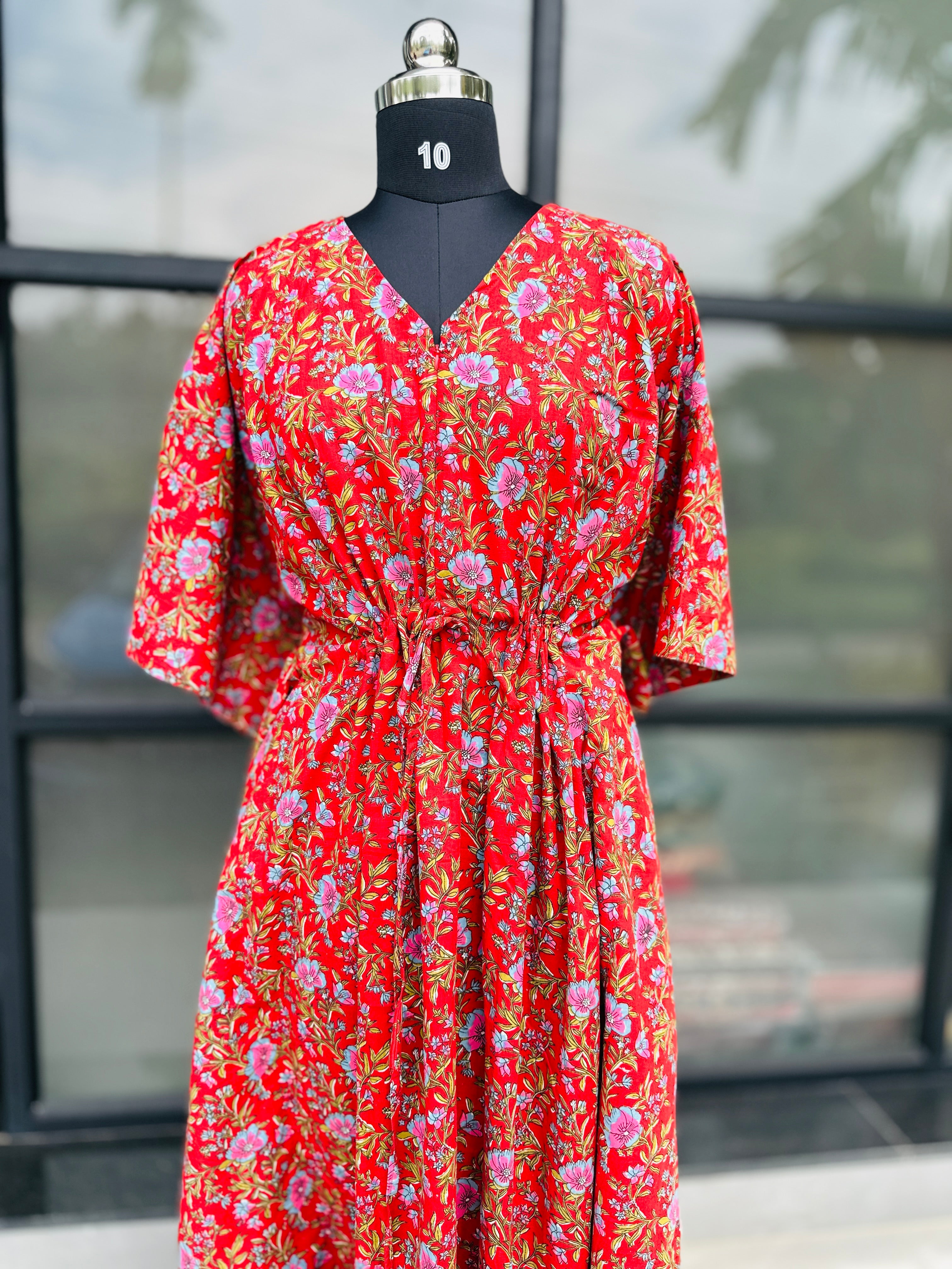 Premium floral kaftan in jaipur cotton fabric with centre zip