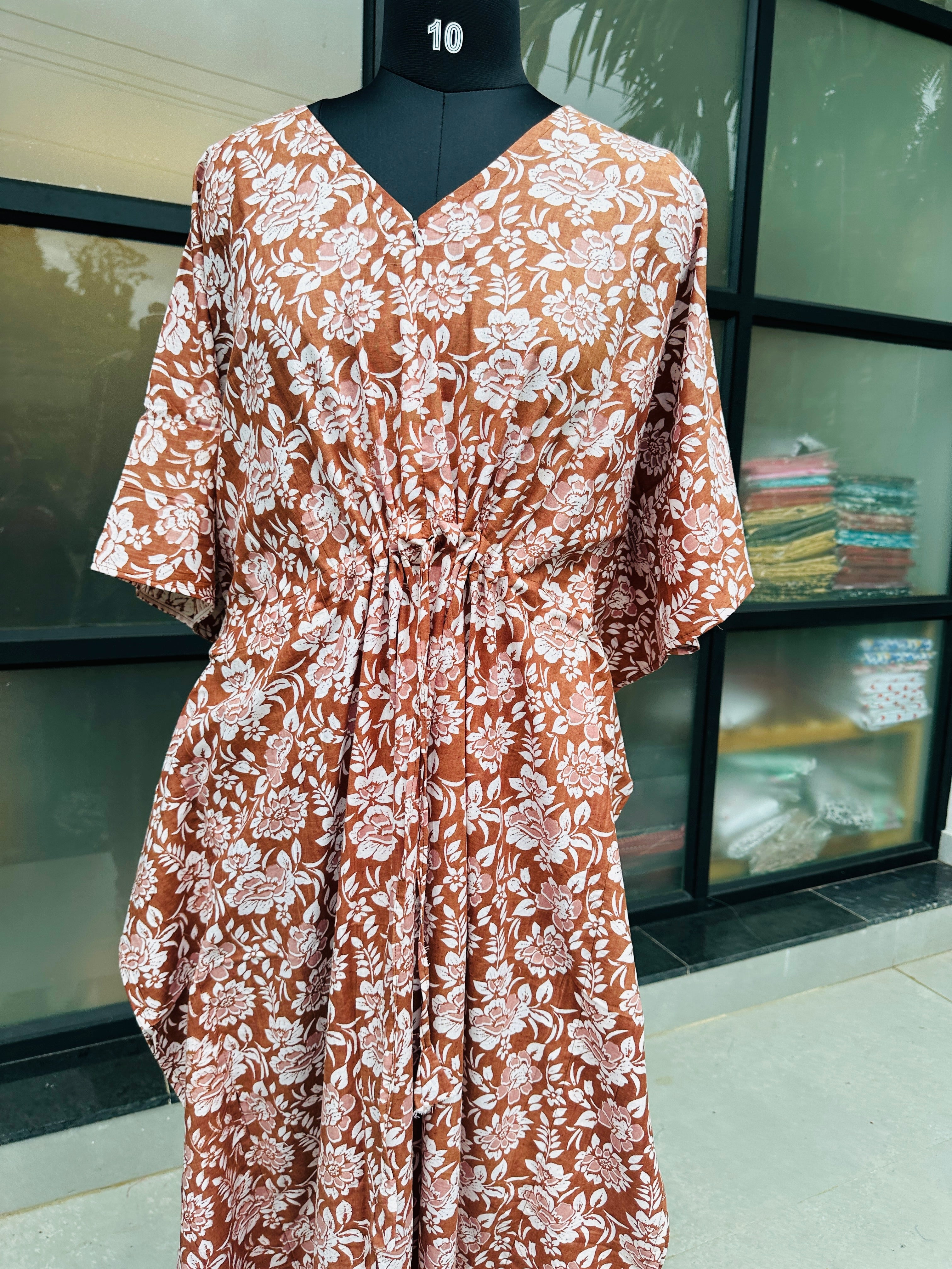 Premium floral kaftan in jaipur cotton fabric with centre zip