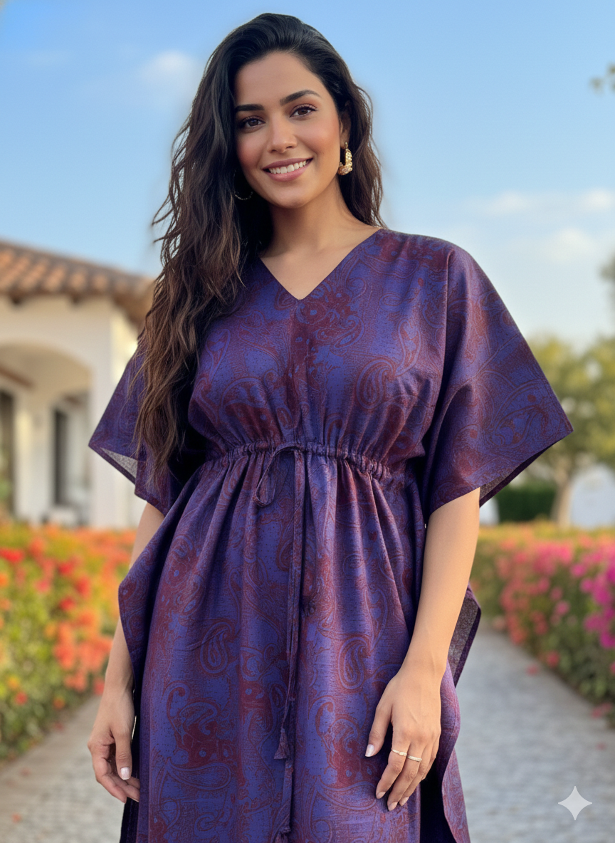 Kalamkari nonfeeding kaftans-purple