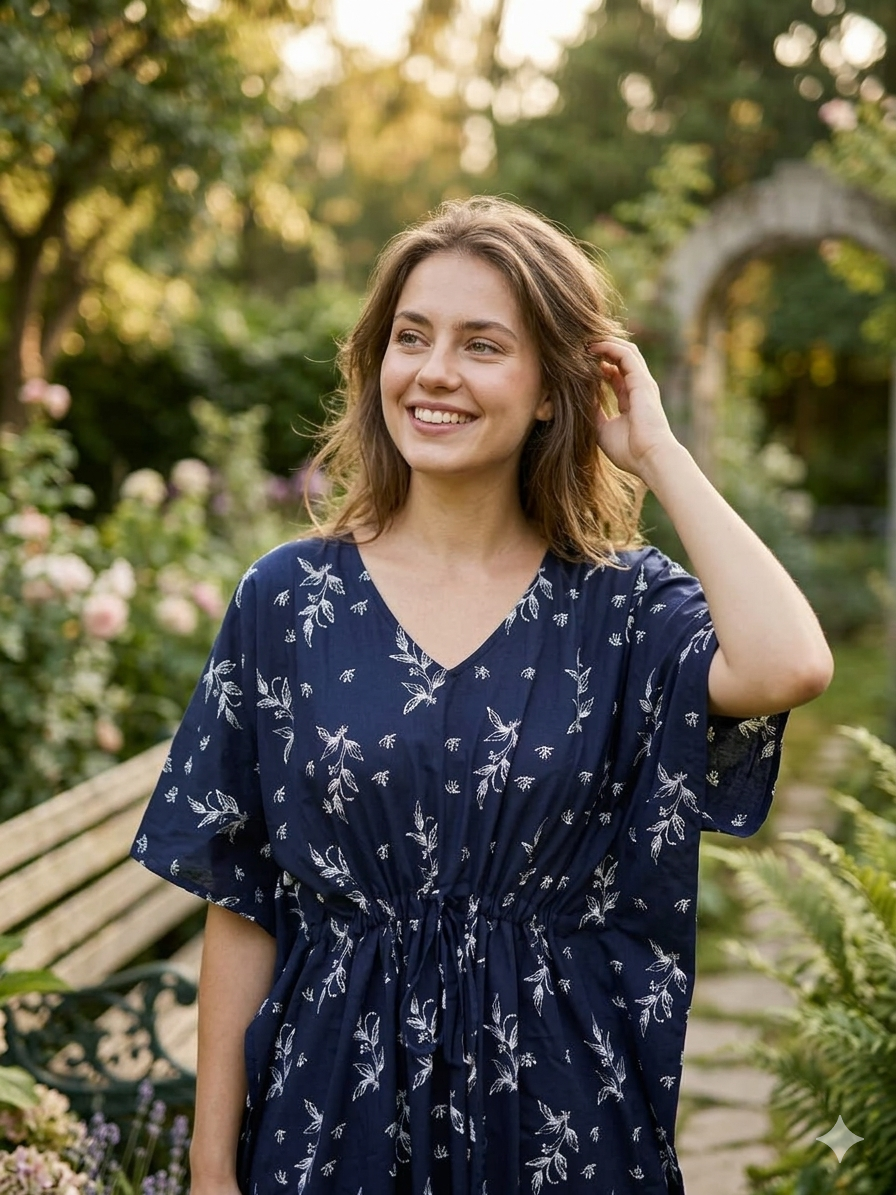 Floral feeding kaftans-navyblue