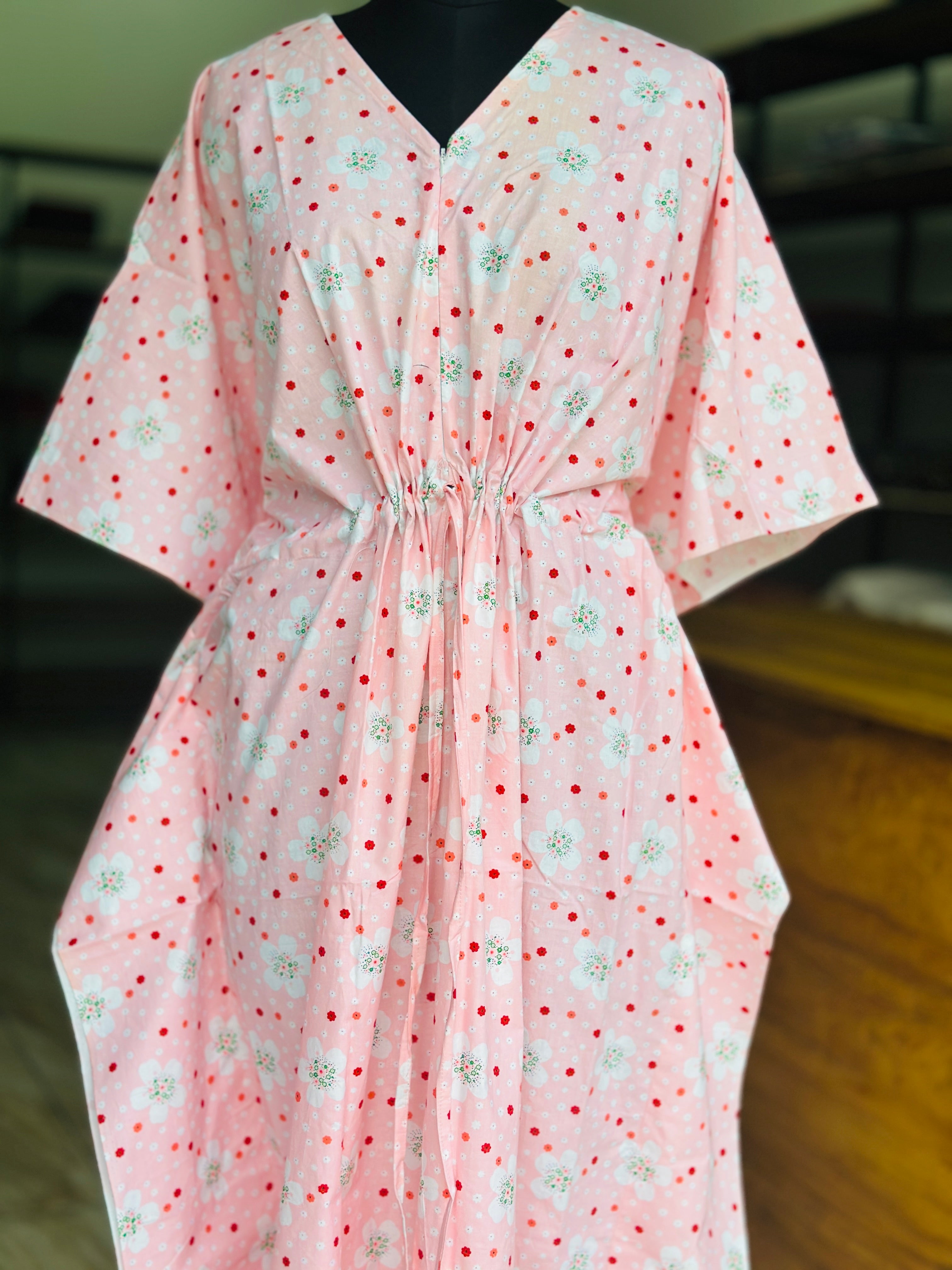 Premium floral print kaftan in jaipur cotton fabric with centre zip