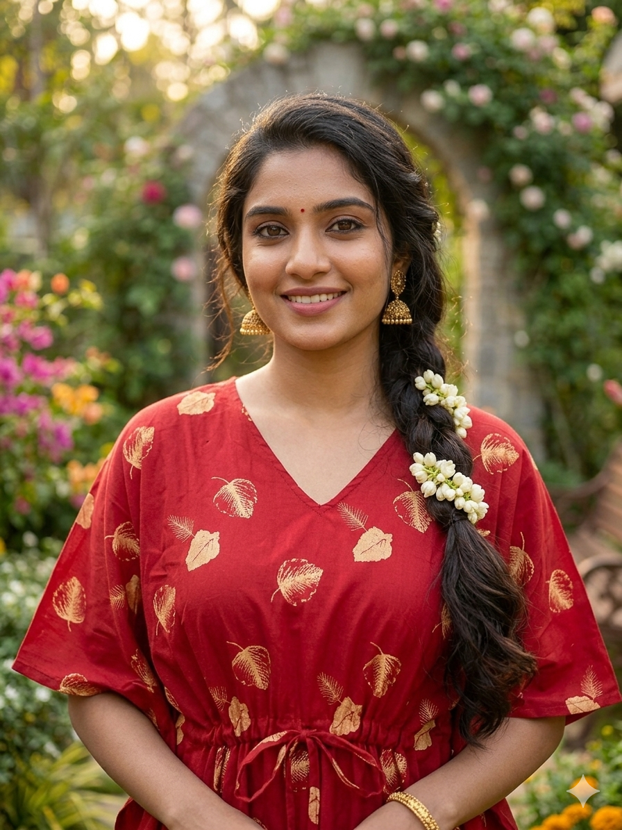 Leafy feeding kaftan-red