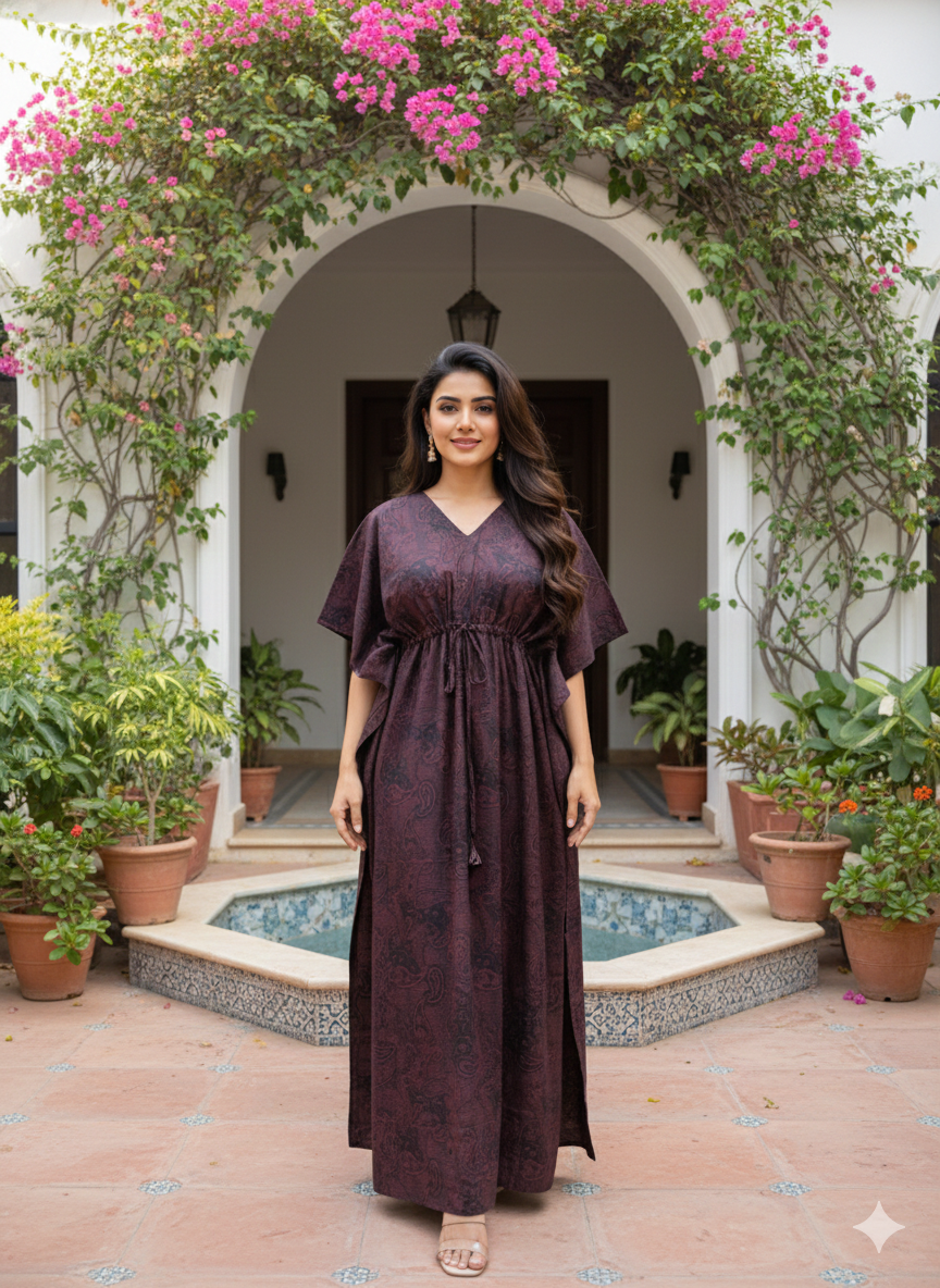 Kalamkari feeding kaftans-coffee brown