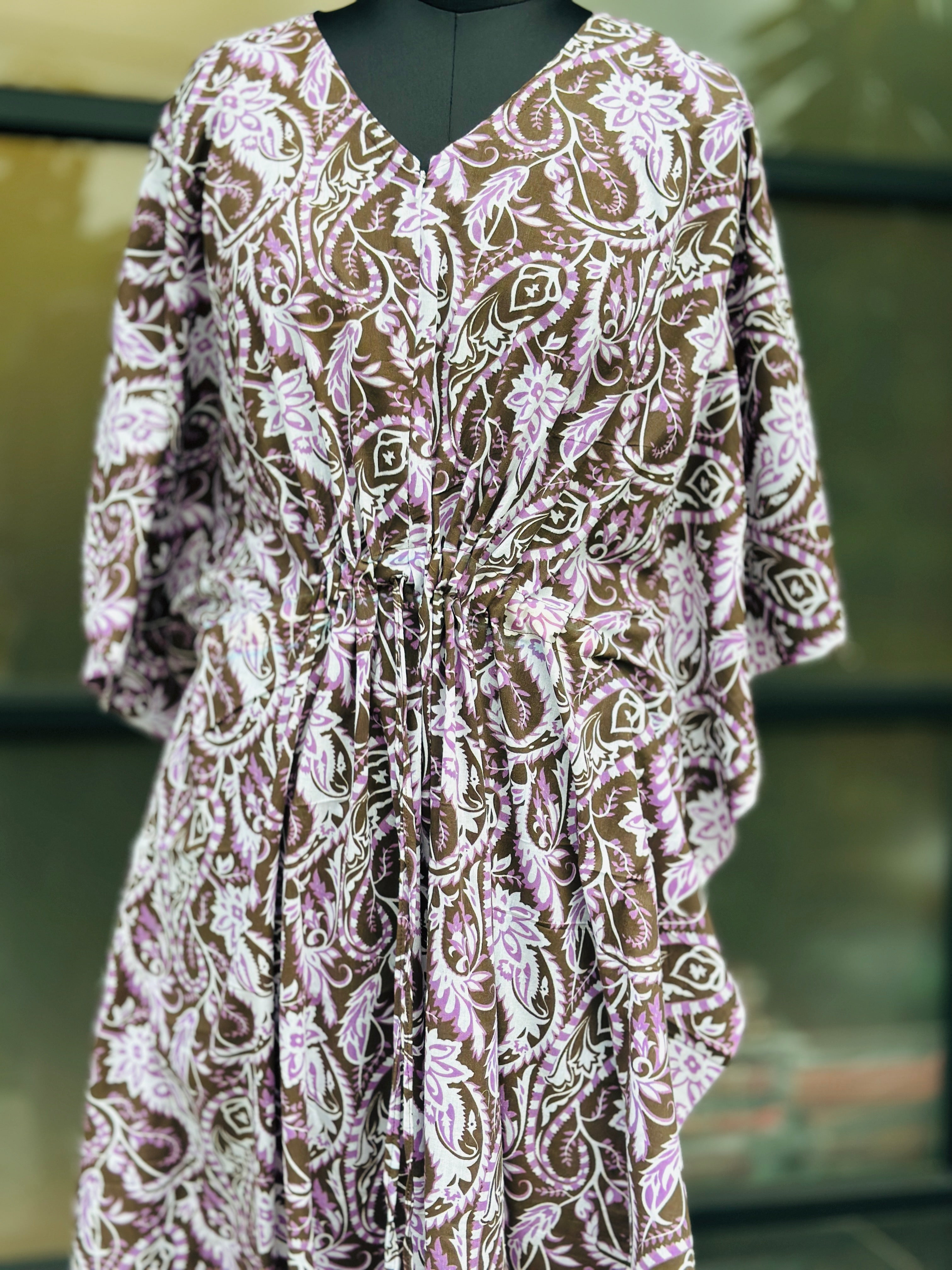 Premium floral kaftan in jaipur cotton fabric with centre zip