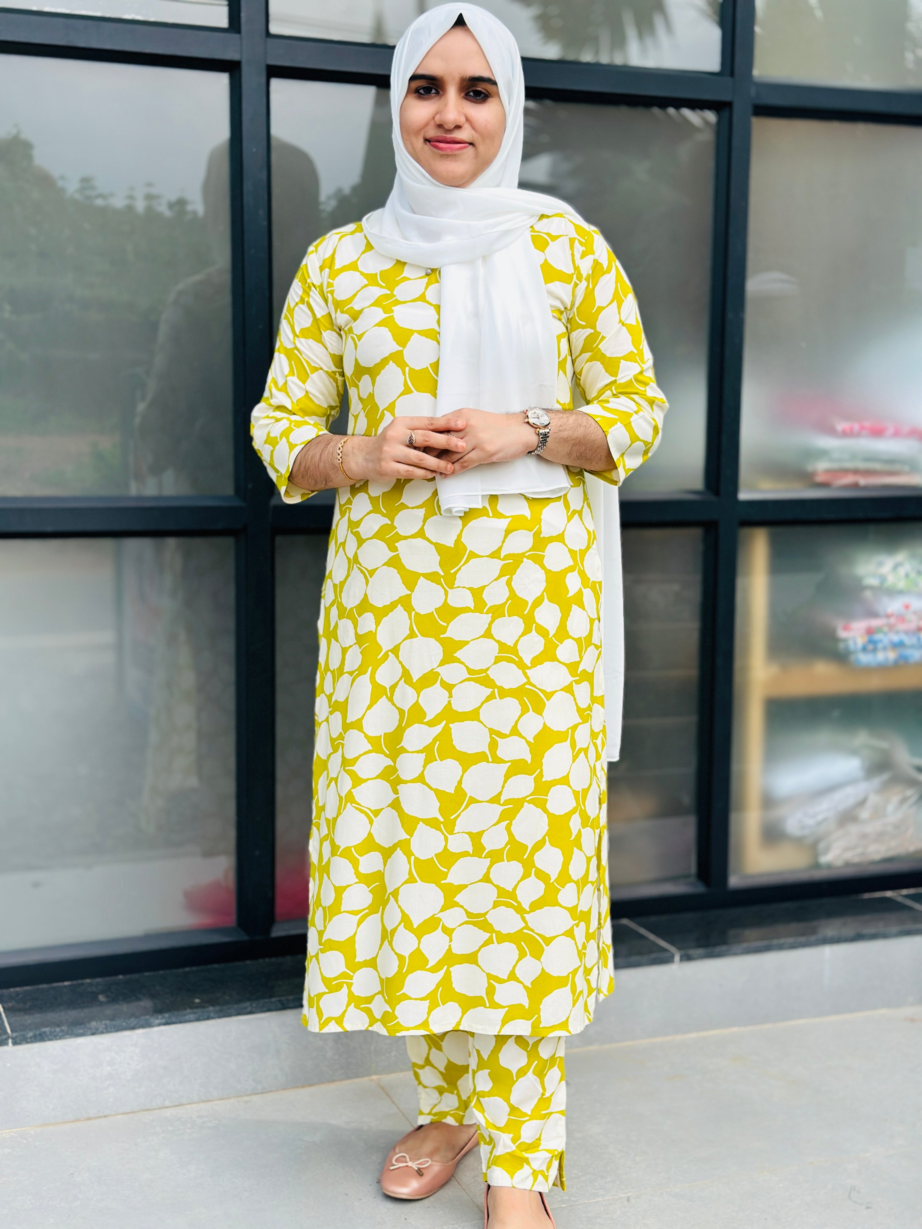 RAYON COORDSET SIDE SLITTED -YELLOW