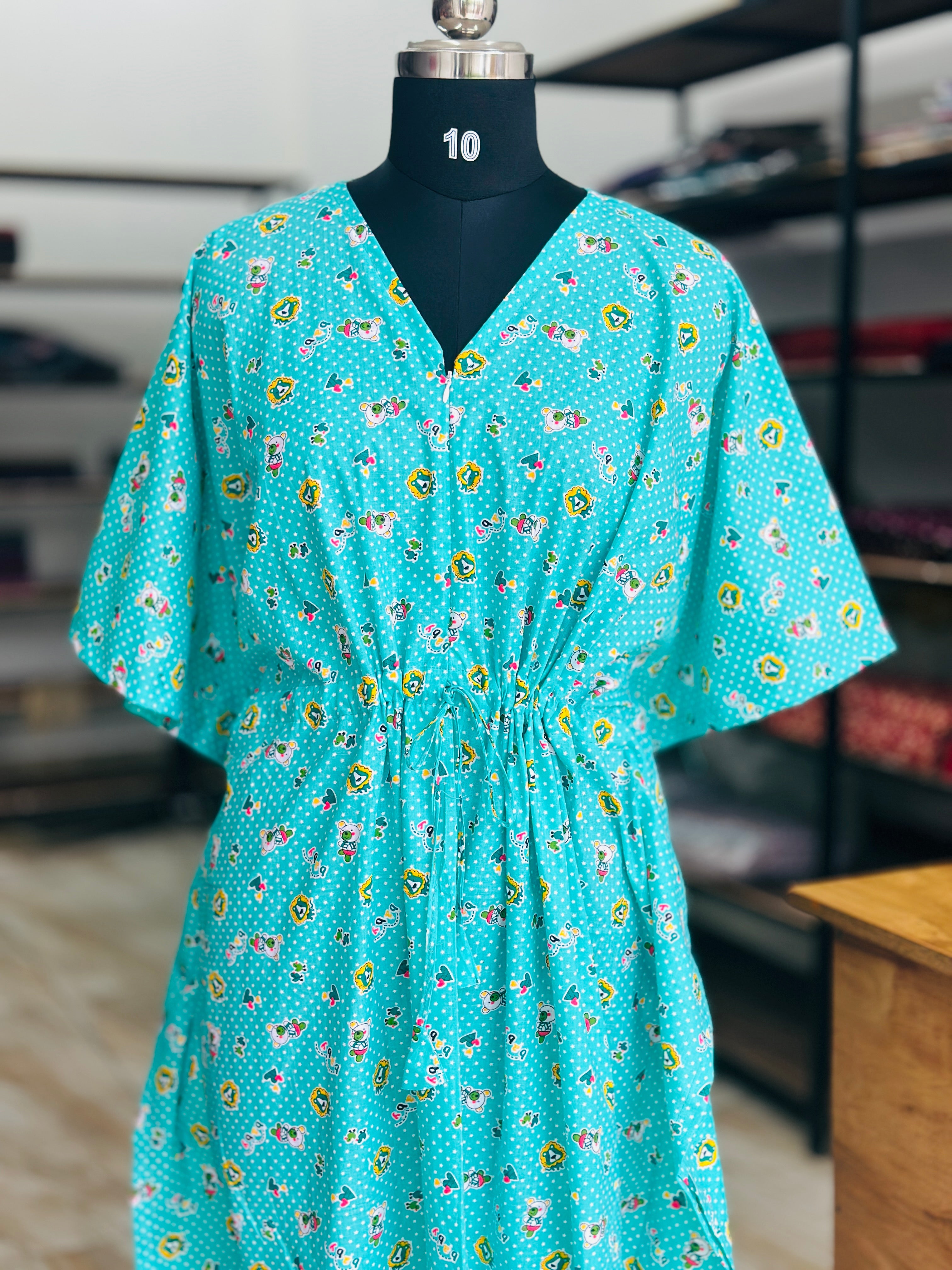 Premium cartoon print kaftan in jaipur cotton fabric with centre zip