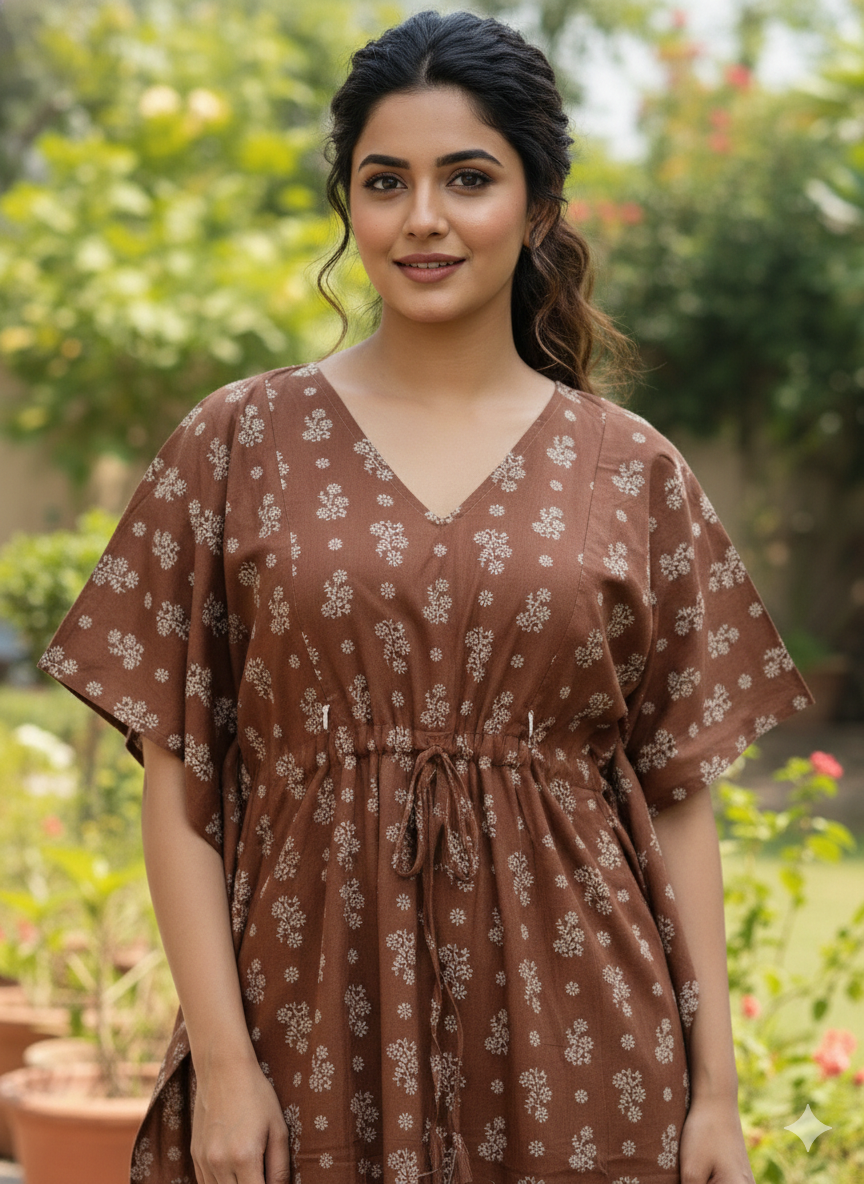 Floral feeding kaftans-brown