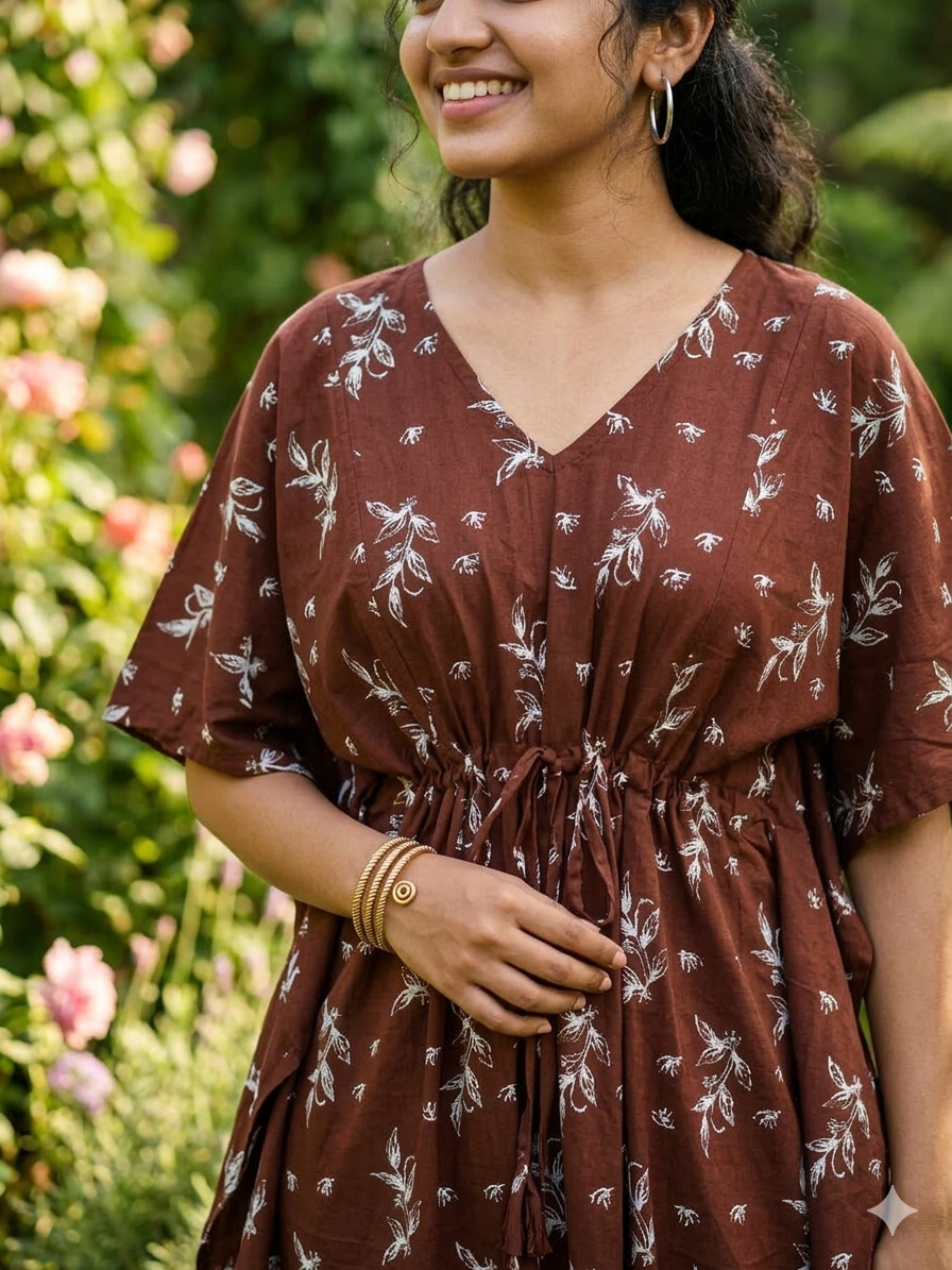 Floral feeding kaftans-coffee brown