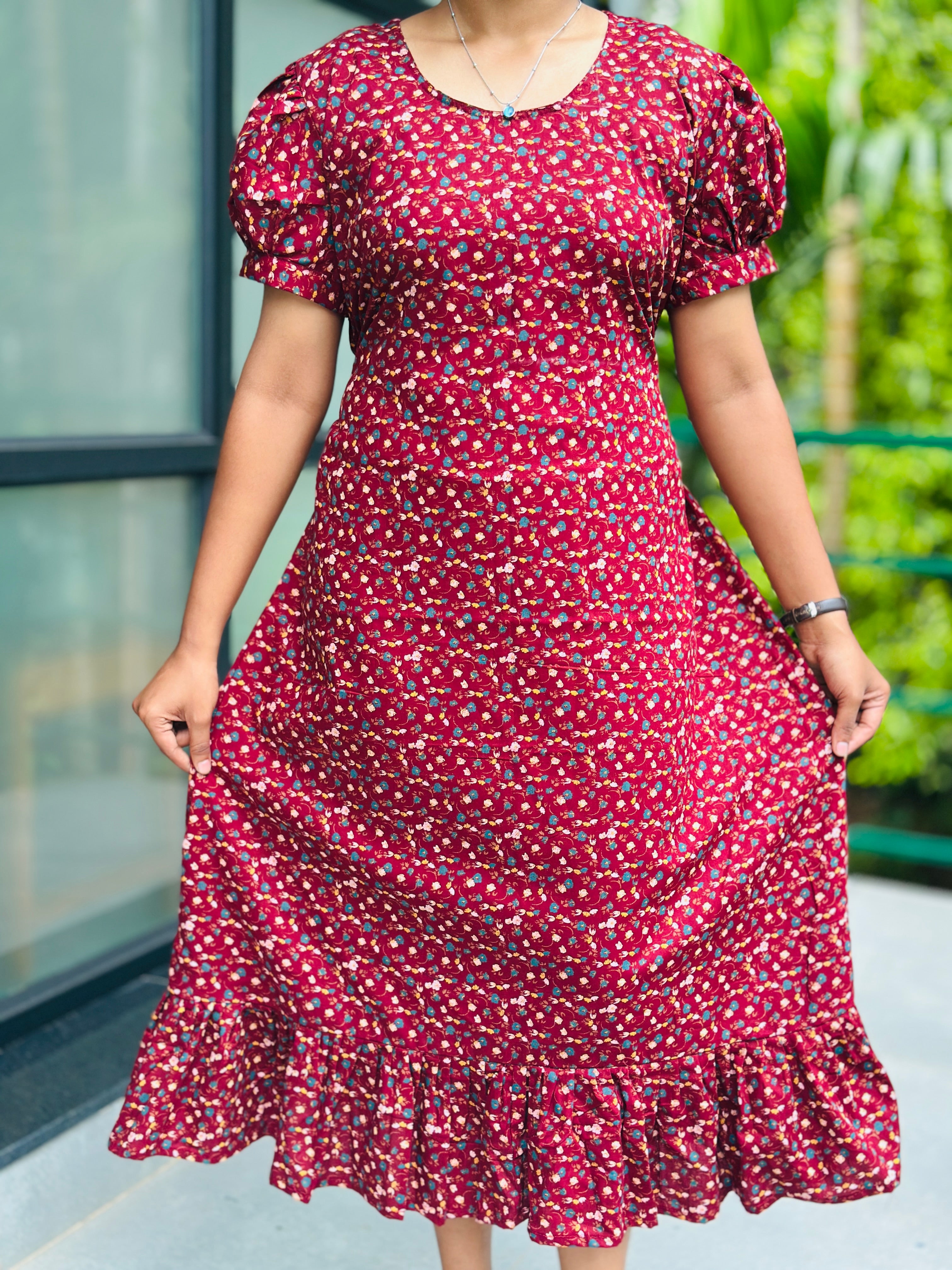 Puffsleeve stylish non feeding frock