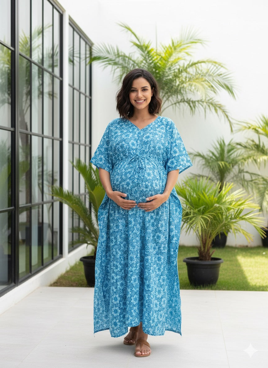 Premium floral kaftan in pure soft cotton fabric with centre zip &length 57”