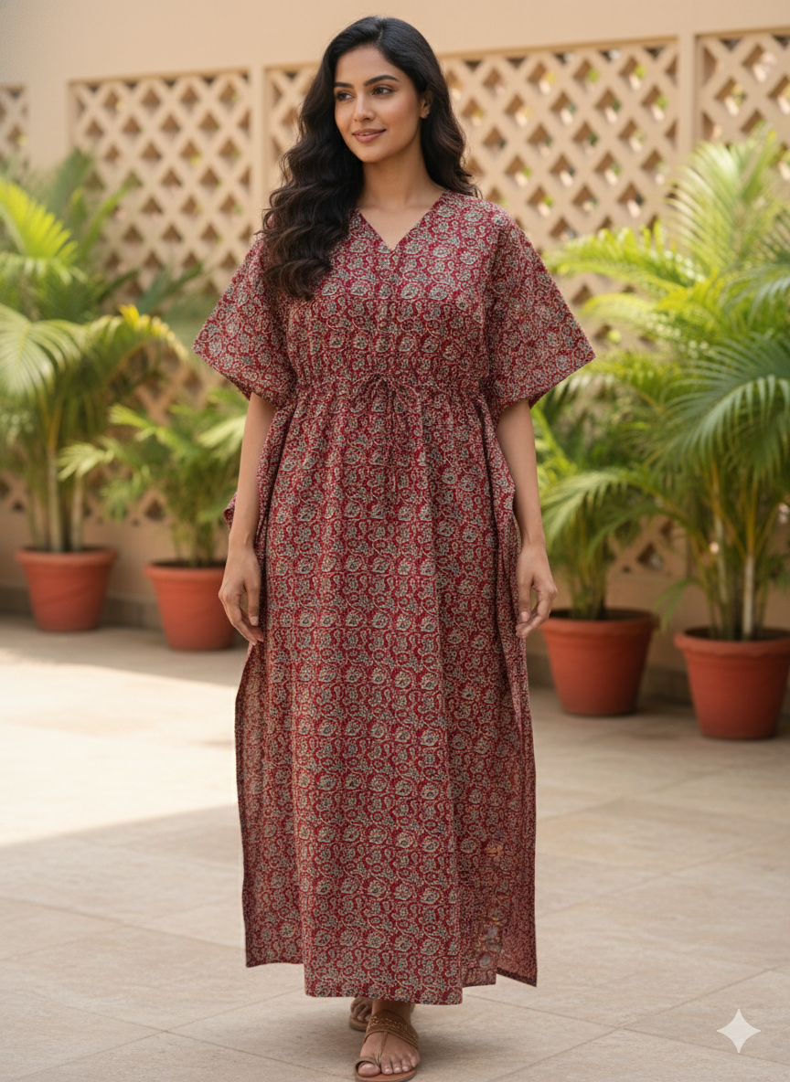 Kalankari Ajrak floral feeding kaftans