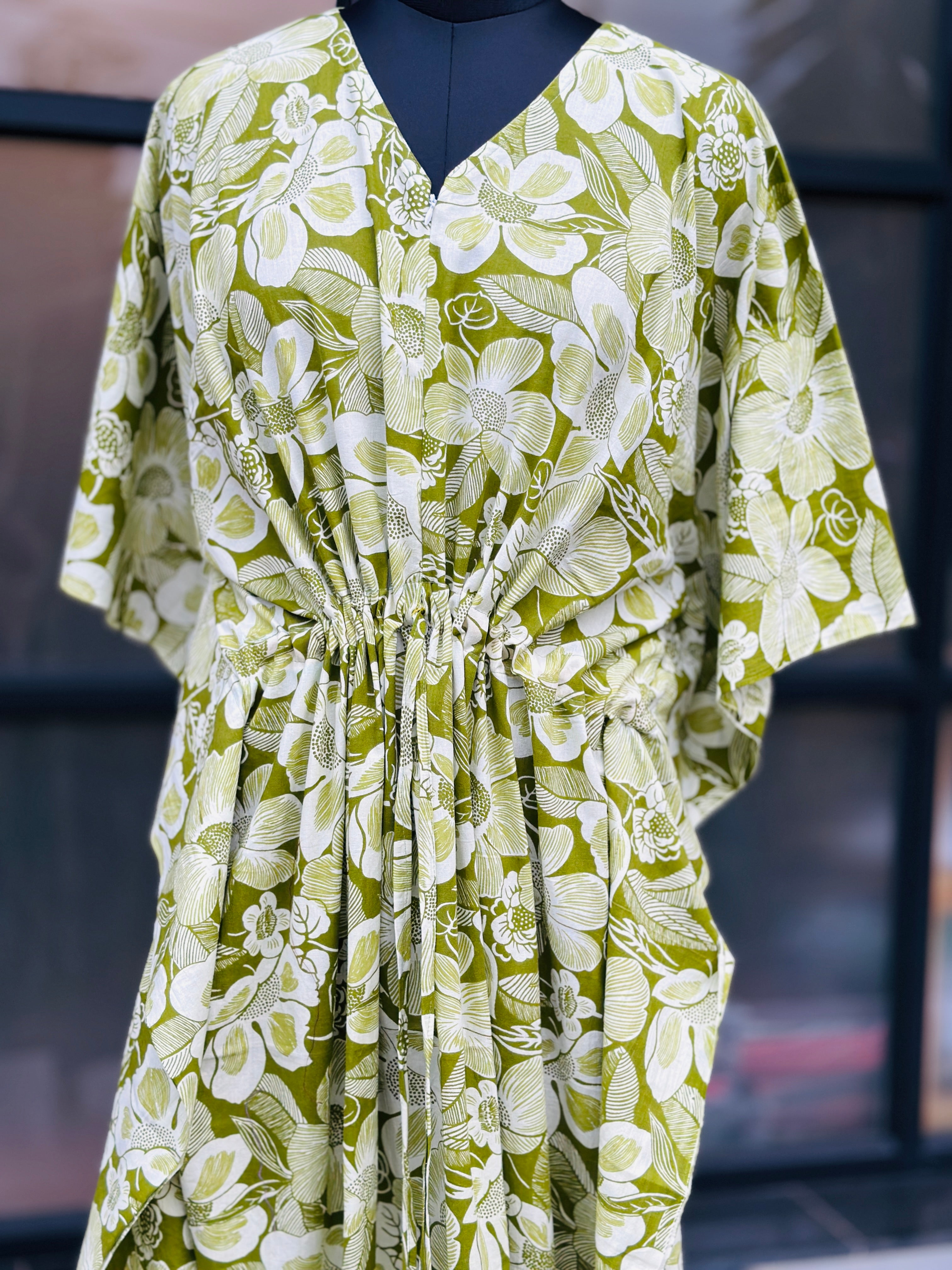 Premium floral kaftan in jaipur cotton fabric with centre zip
