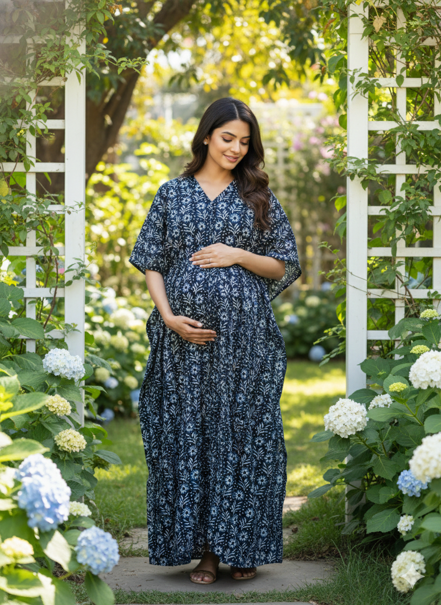 Premium floral kaftan in pure soft cotton fabric with centre zip &length 57”