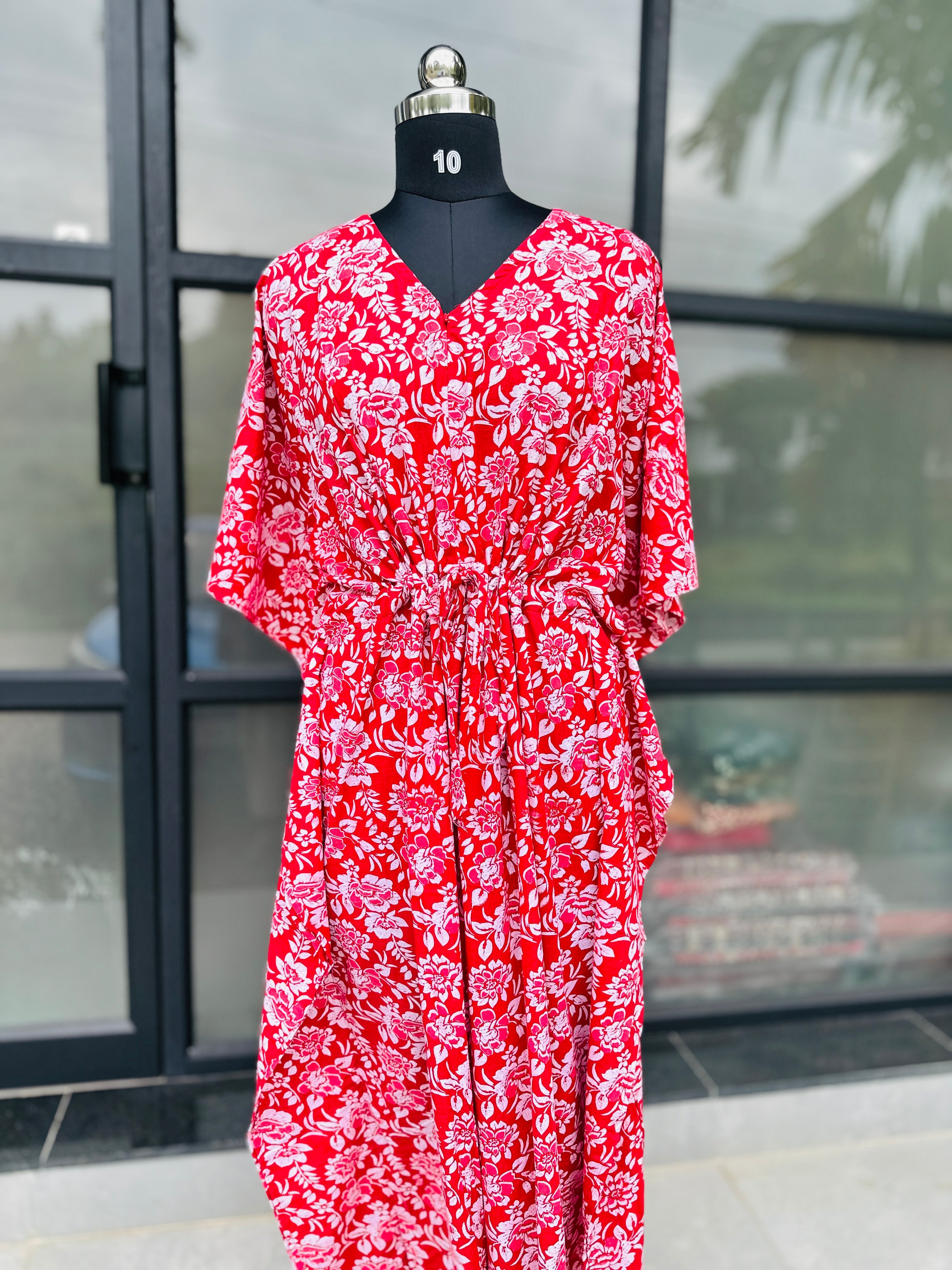 Premium floral kaftan in jaipur cotton fabric with centre zip
