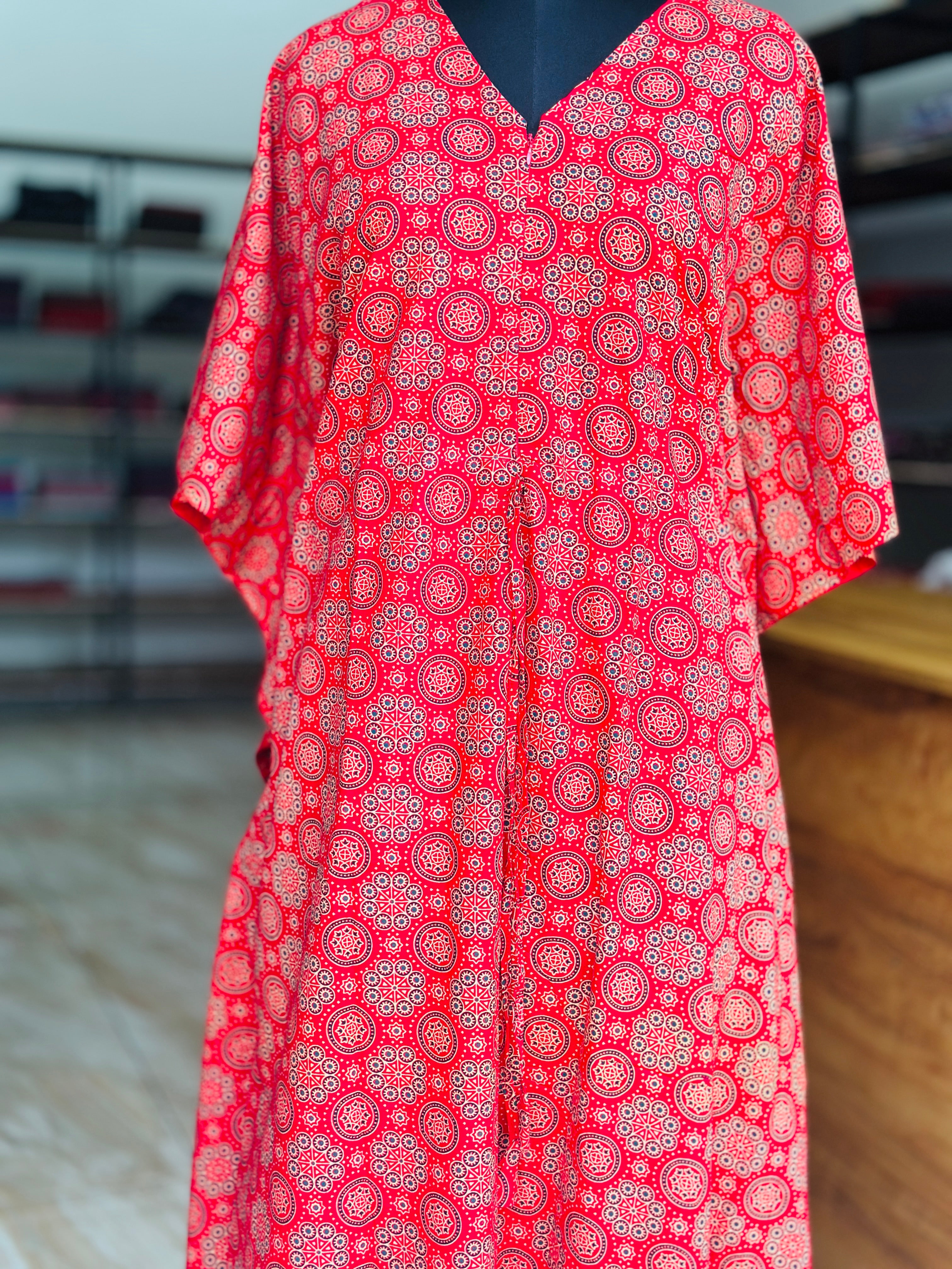 Premium ajrak print kaftan in jaipur cotton fabric with centre zip