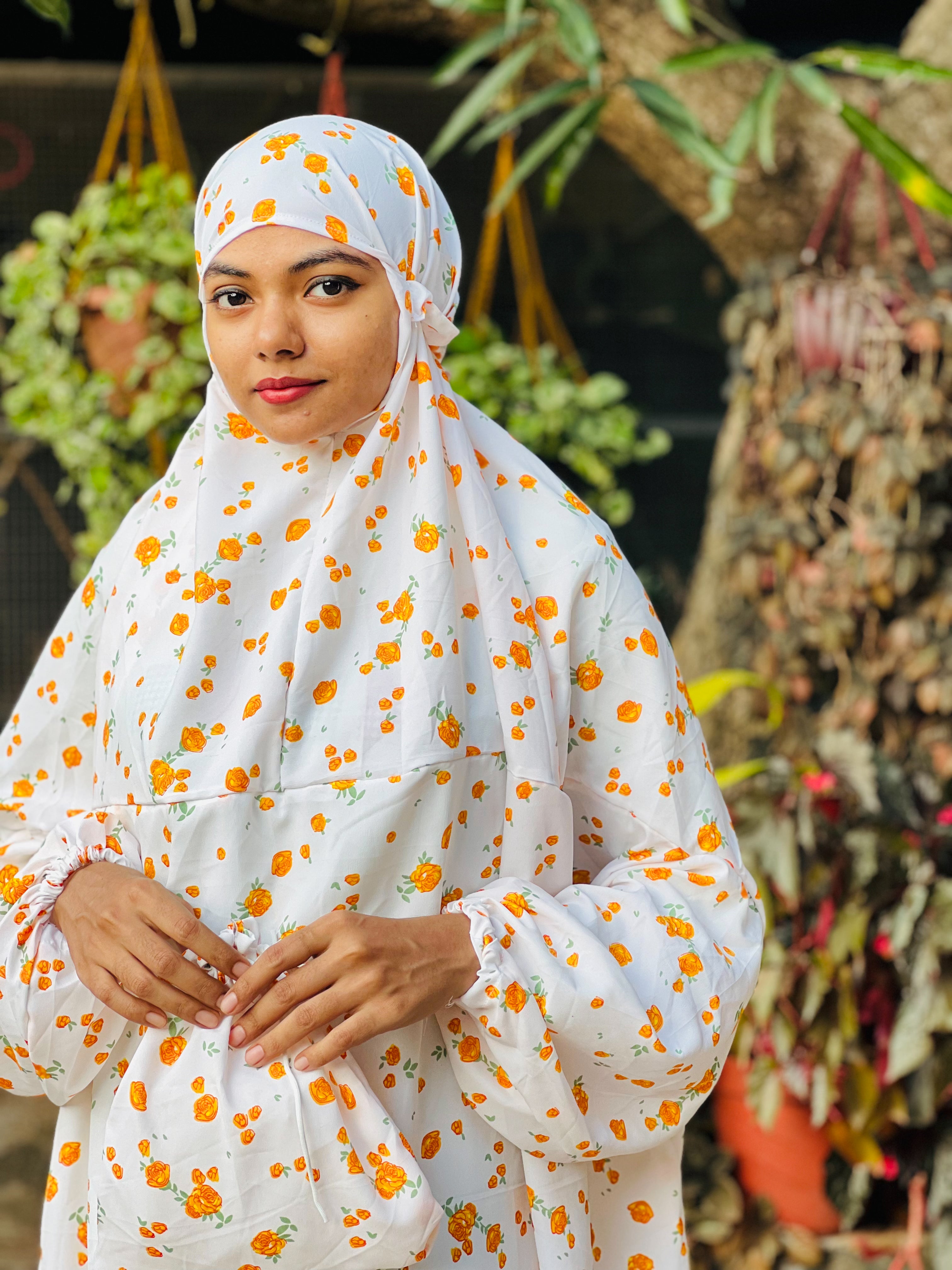 Yellow Floral white prayer dress