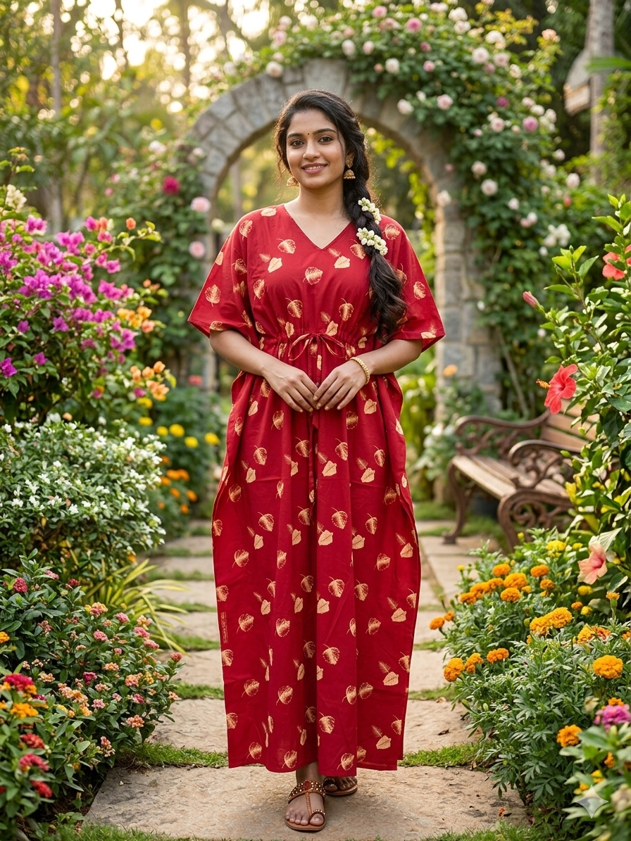 Leafy feeding kaftan-red
