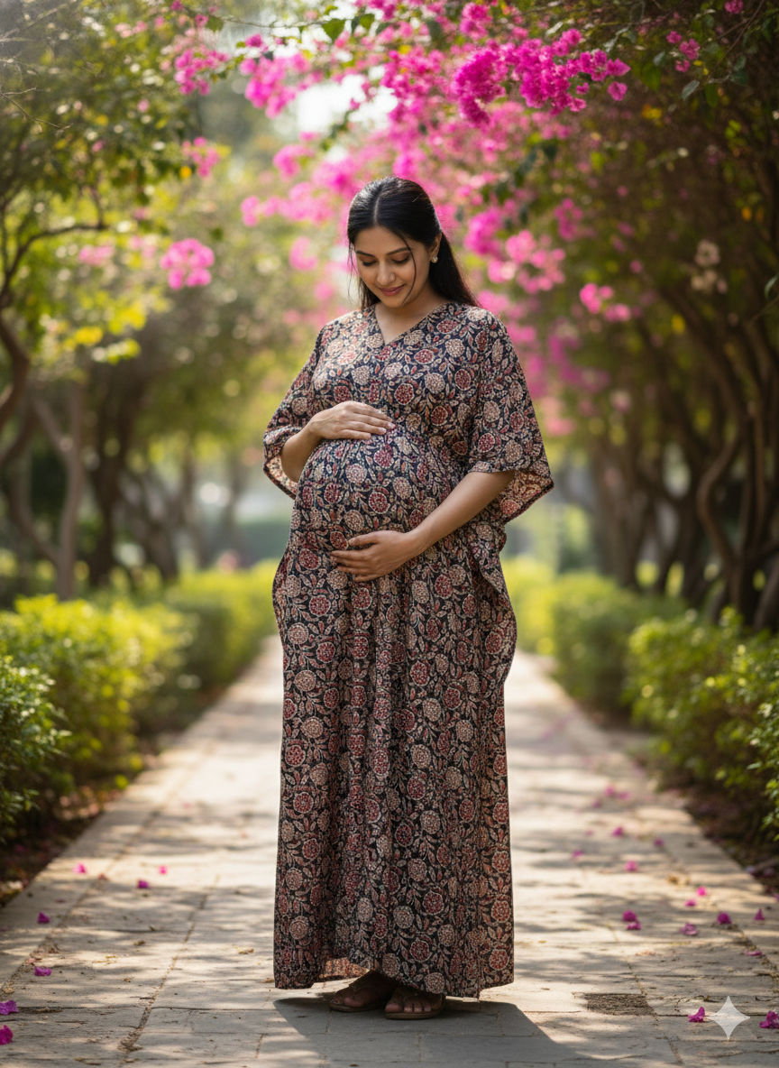 Premium floral kaftan in pure soft cotton fabric with centre zip &length 57” (free size L-5xl)