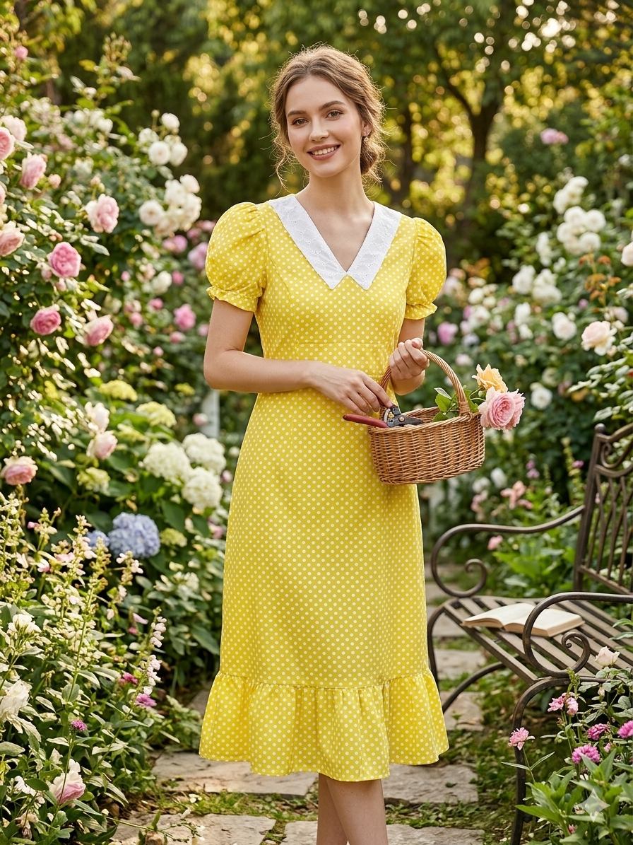 Peterpan collar polka feeding frock