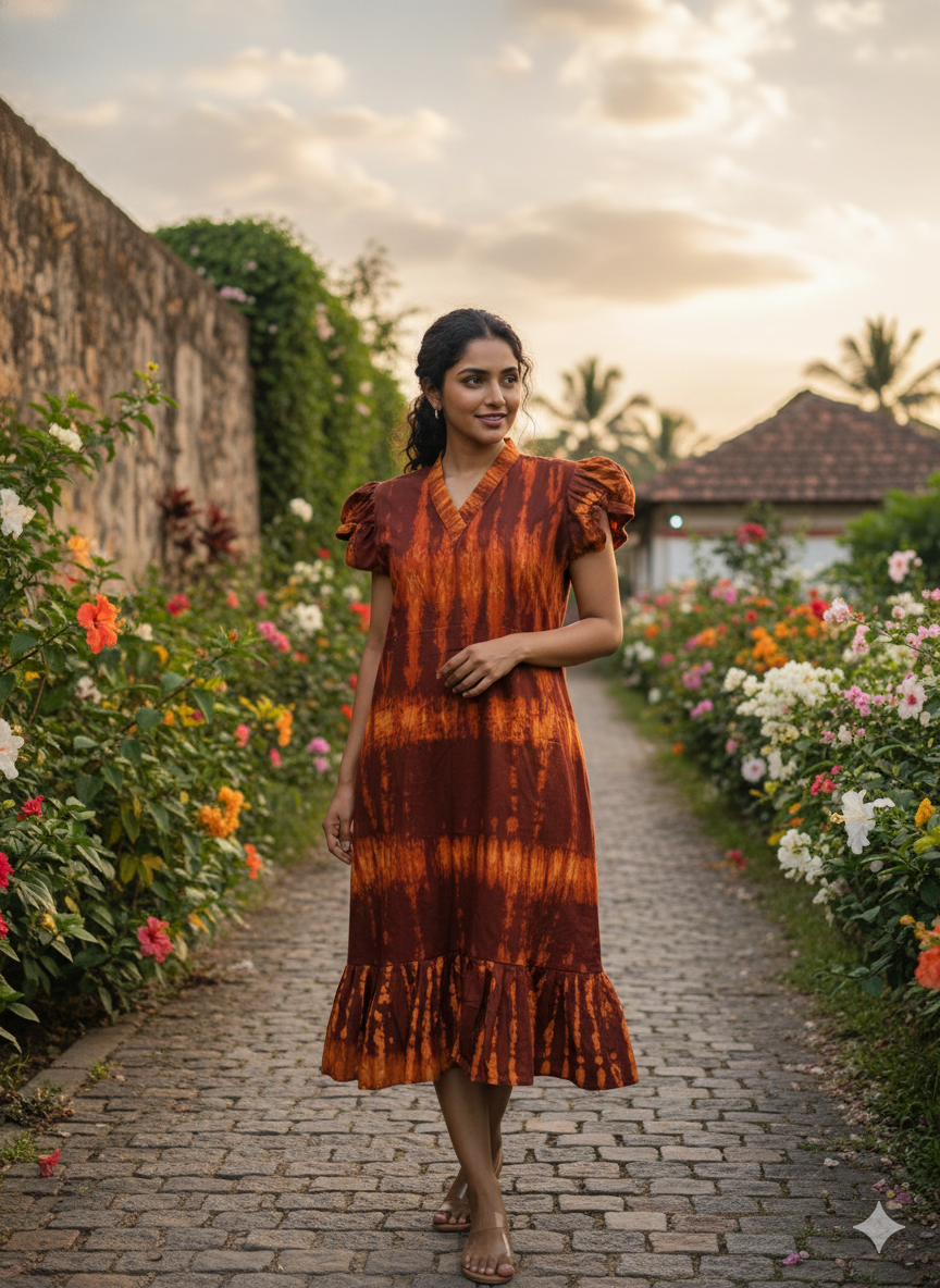 Collar neck chungidi non feeding frock-burnt orange
