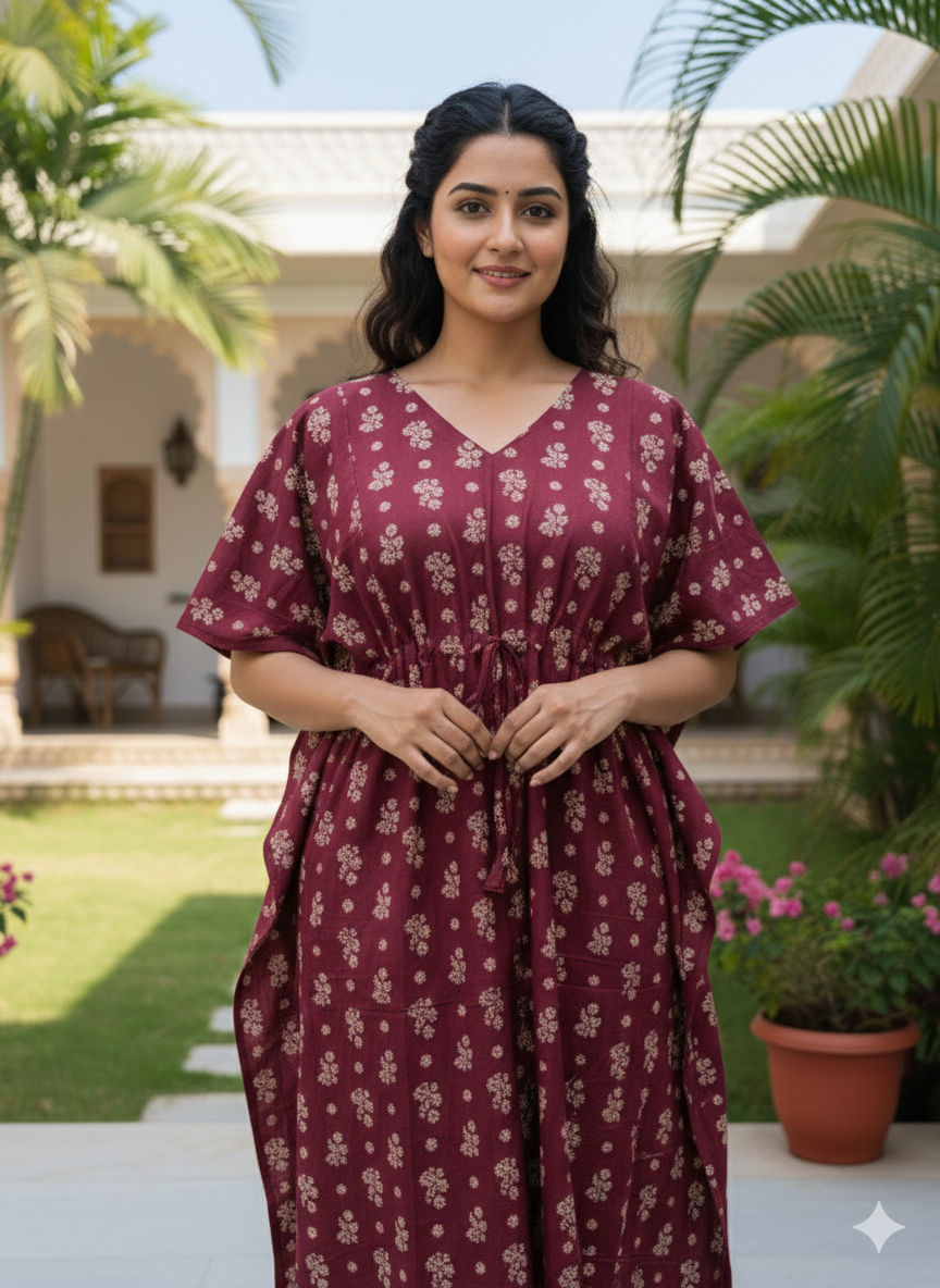 Floral feeding kaftans-meroon