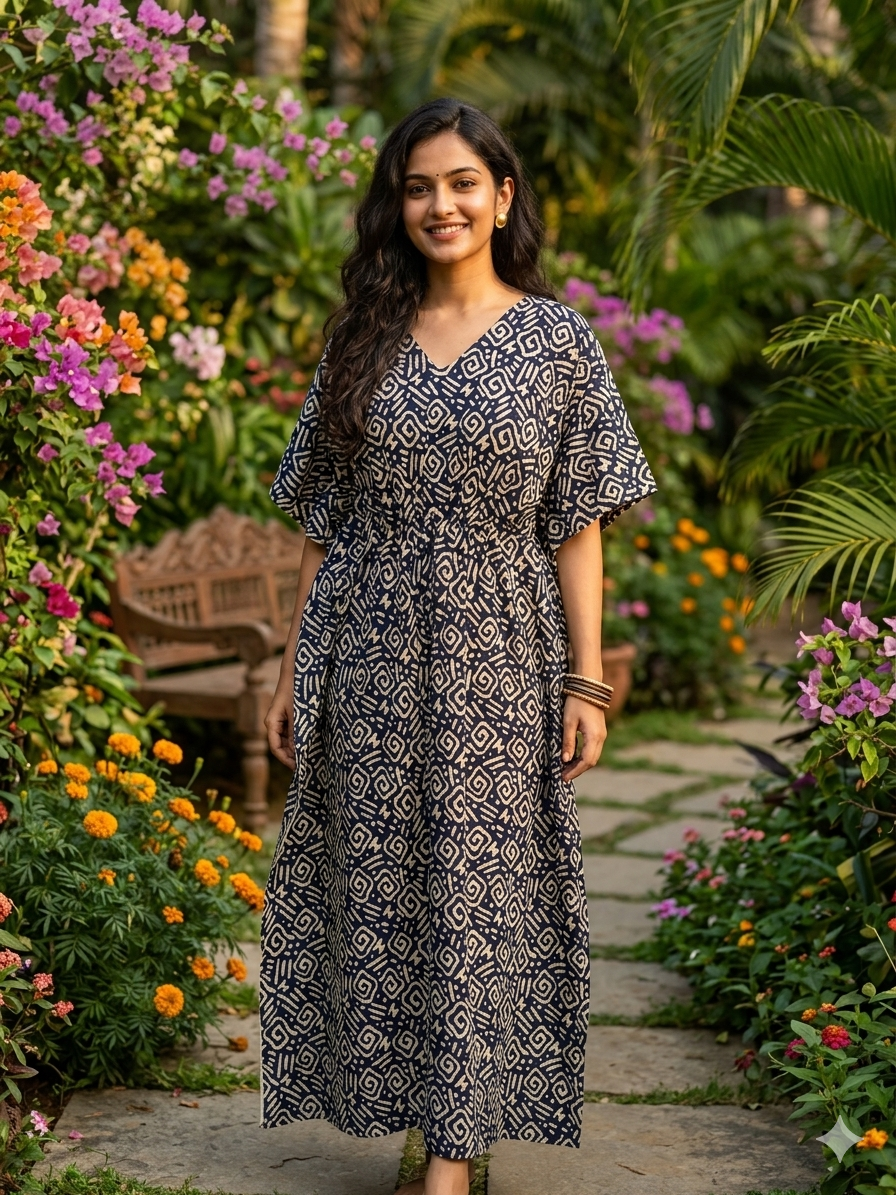 Batik feeding kaftan-navyblue