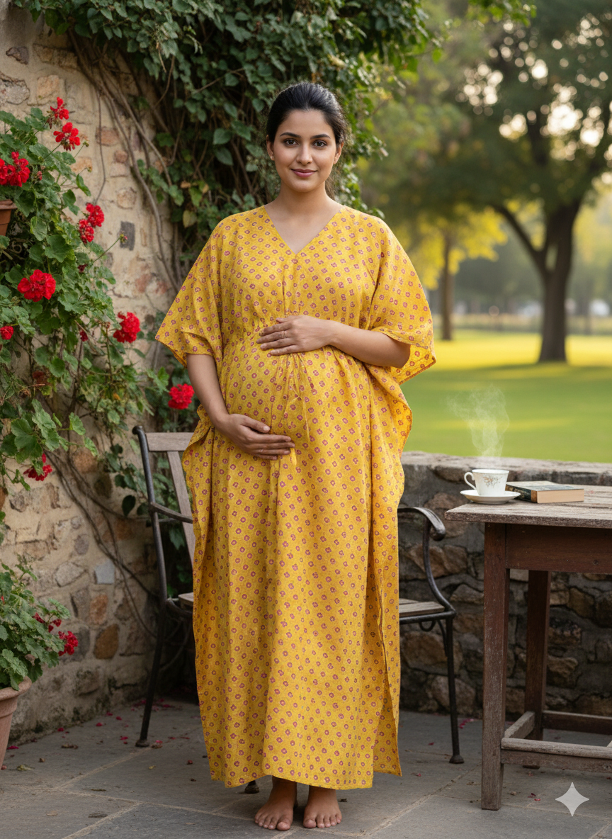 Premium floral kaftan in pure soft cotton fabric with centre zip &length 57” (free size L-5xl)