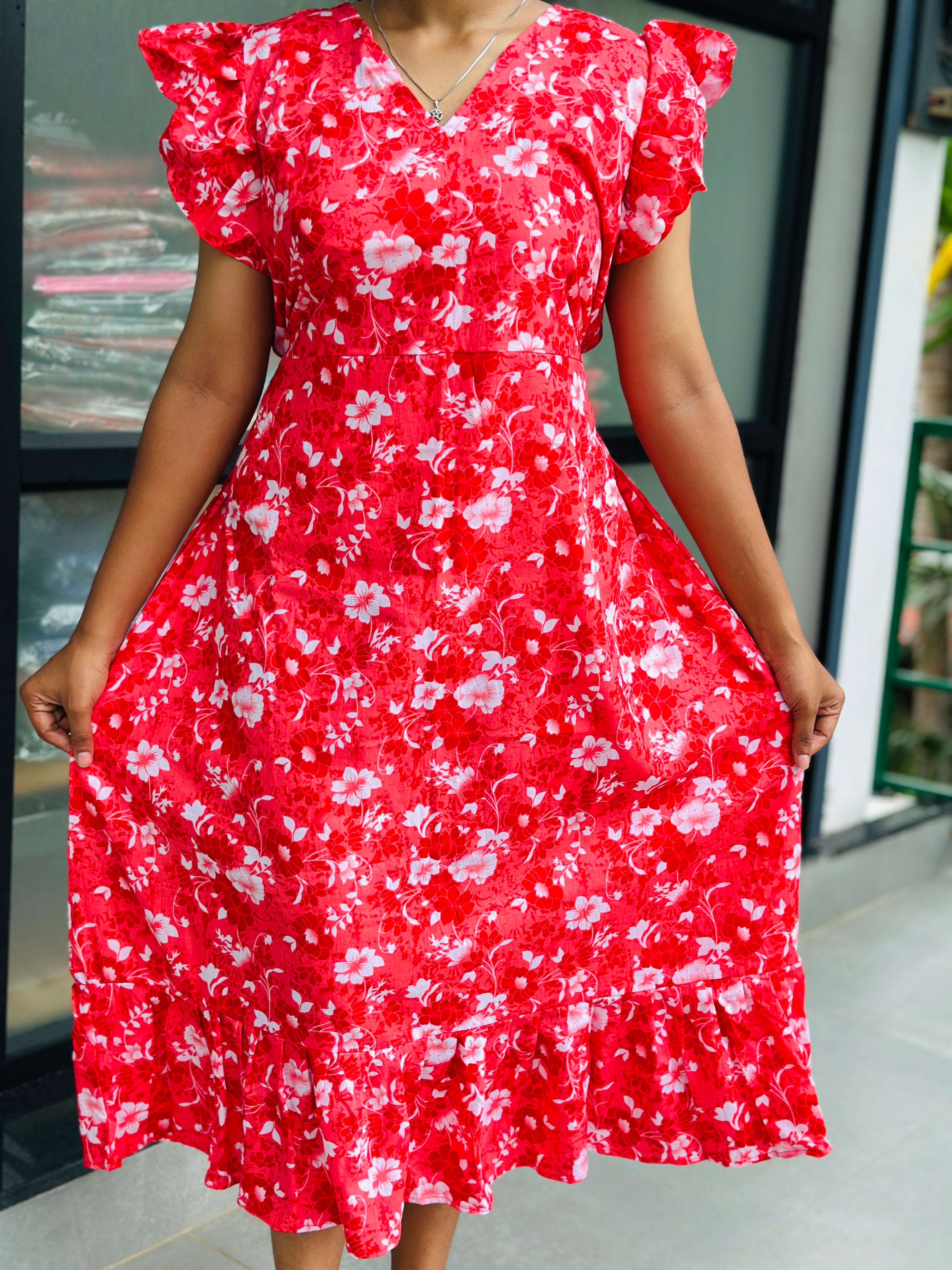 Ruffle sleeve feeding frock