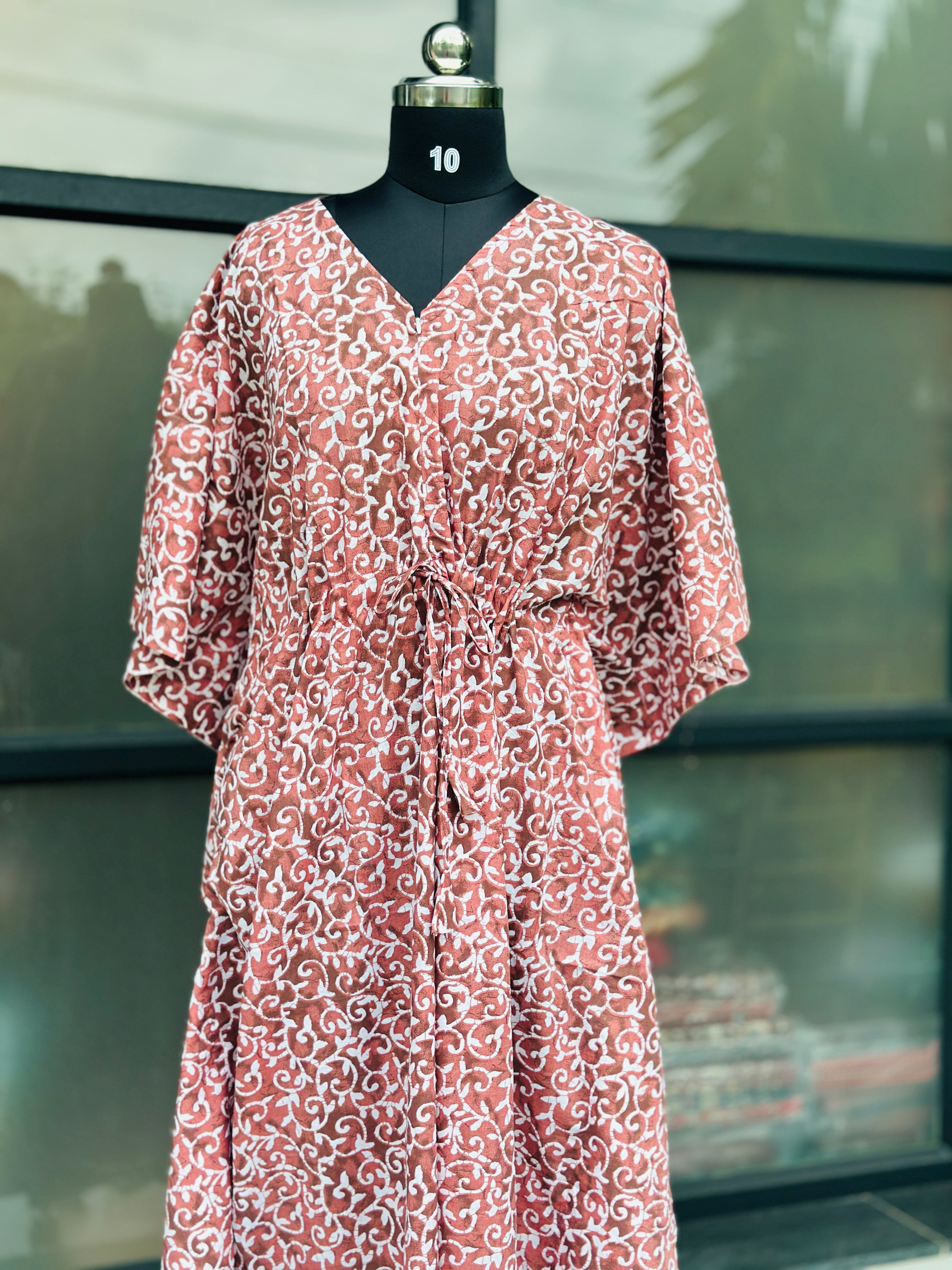 Premium floral kaftan in jaipur cotton fabric with centre zip