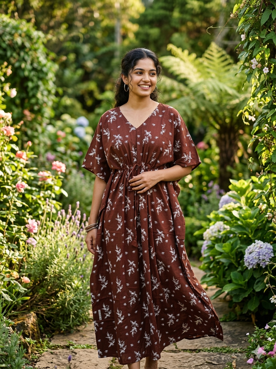 Floral feeding kaftans-coffee brown