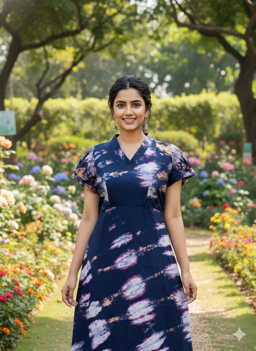 Collar neck chungidi feeding frock-navyblue