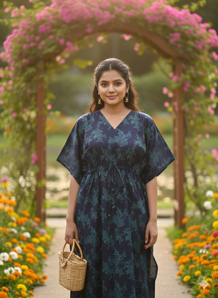 Floral feeding kaftans-navy blue