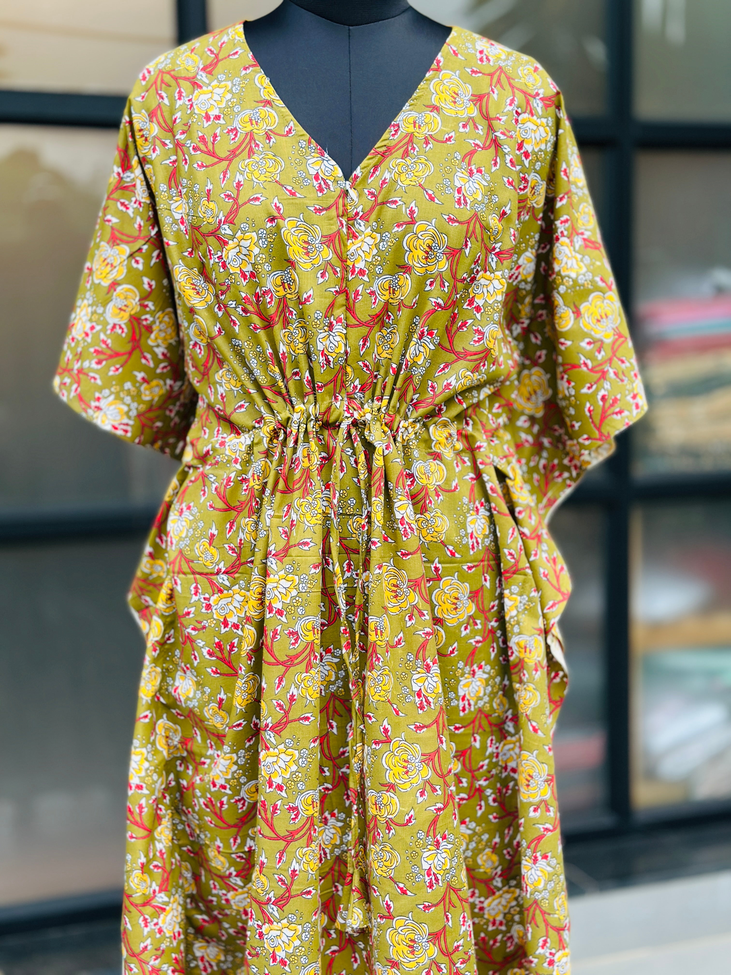 Premium floral kaftan in jaipur cotton fabric with centre zip