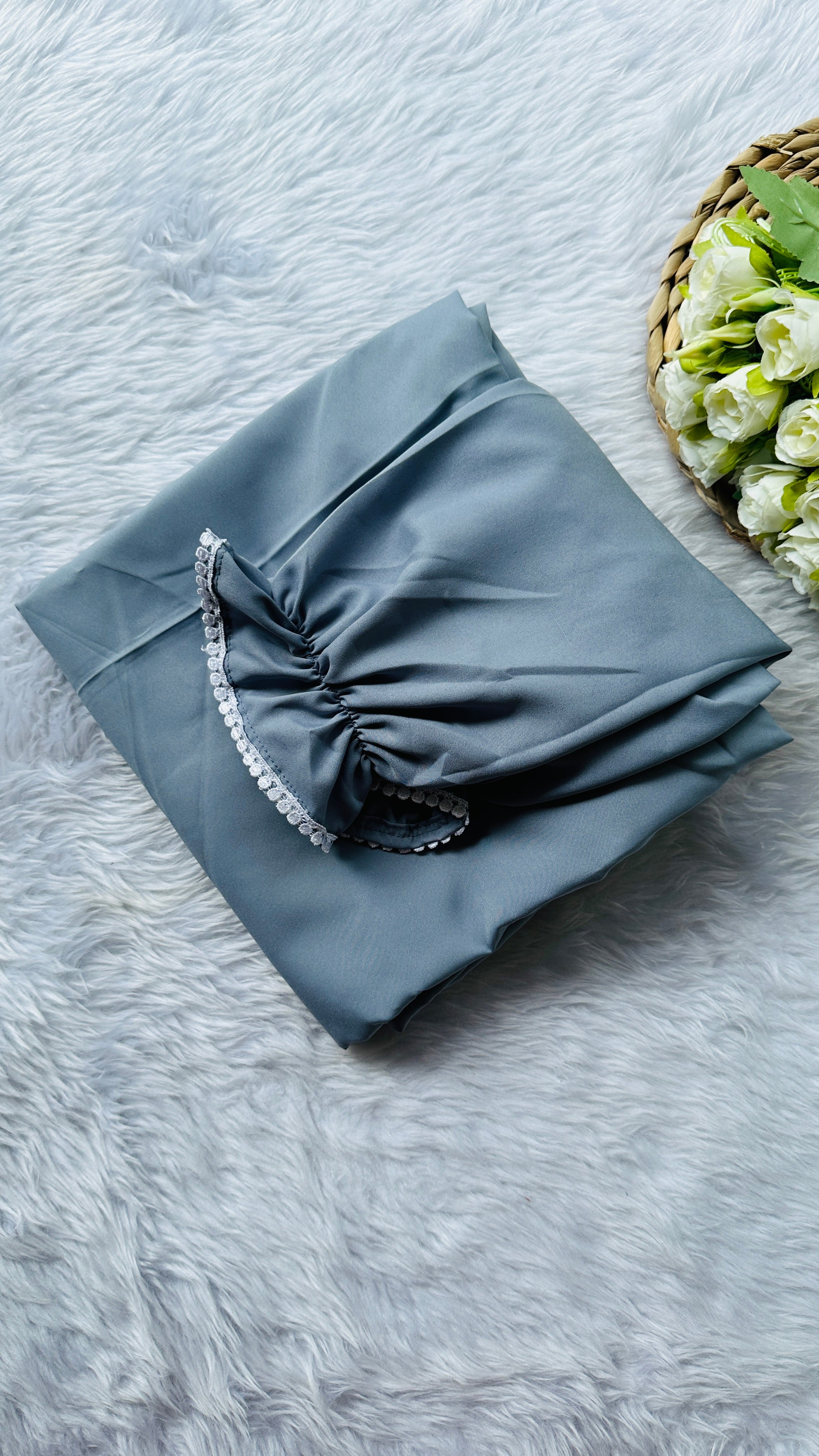 premium crepe prayer dress with small lace-grey