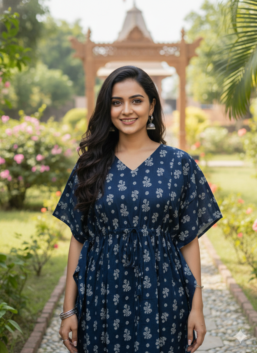 Floral feeding kaftans-navyblue